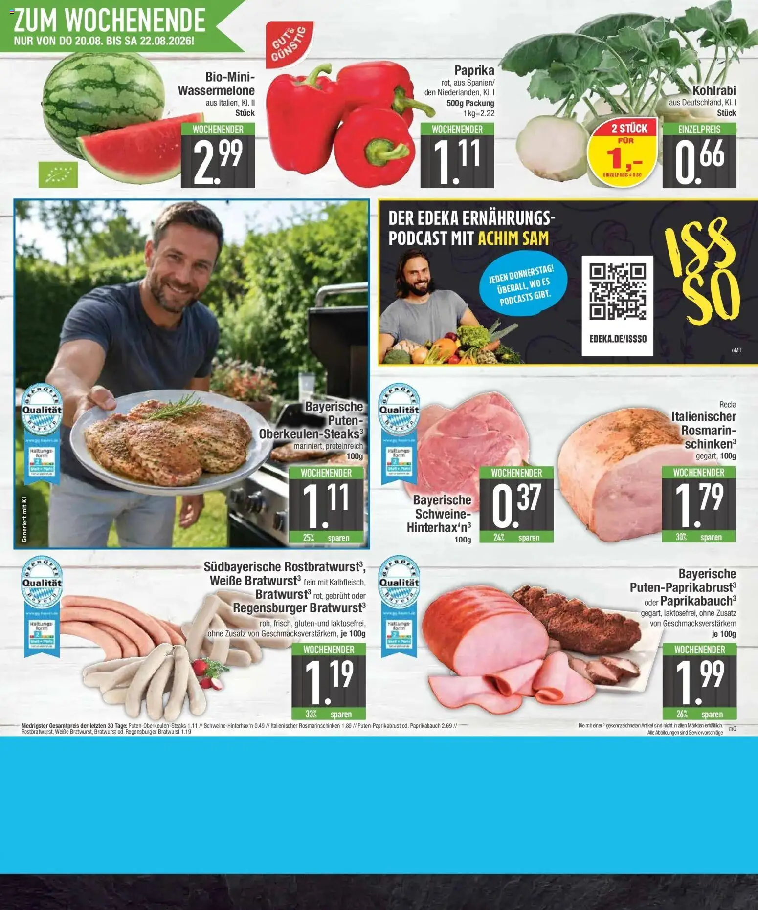 E center Prospekt Abensberg – gültig ab 17.08.2026 | Seite: 26 | Produkte: Bratwurst, Kohlrabi, Paprika, Wassermelone