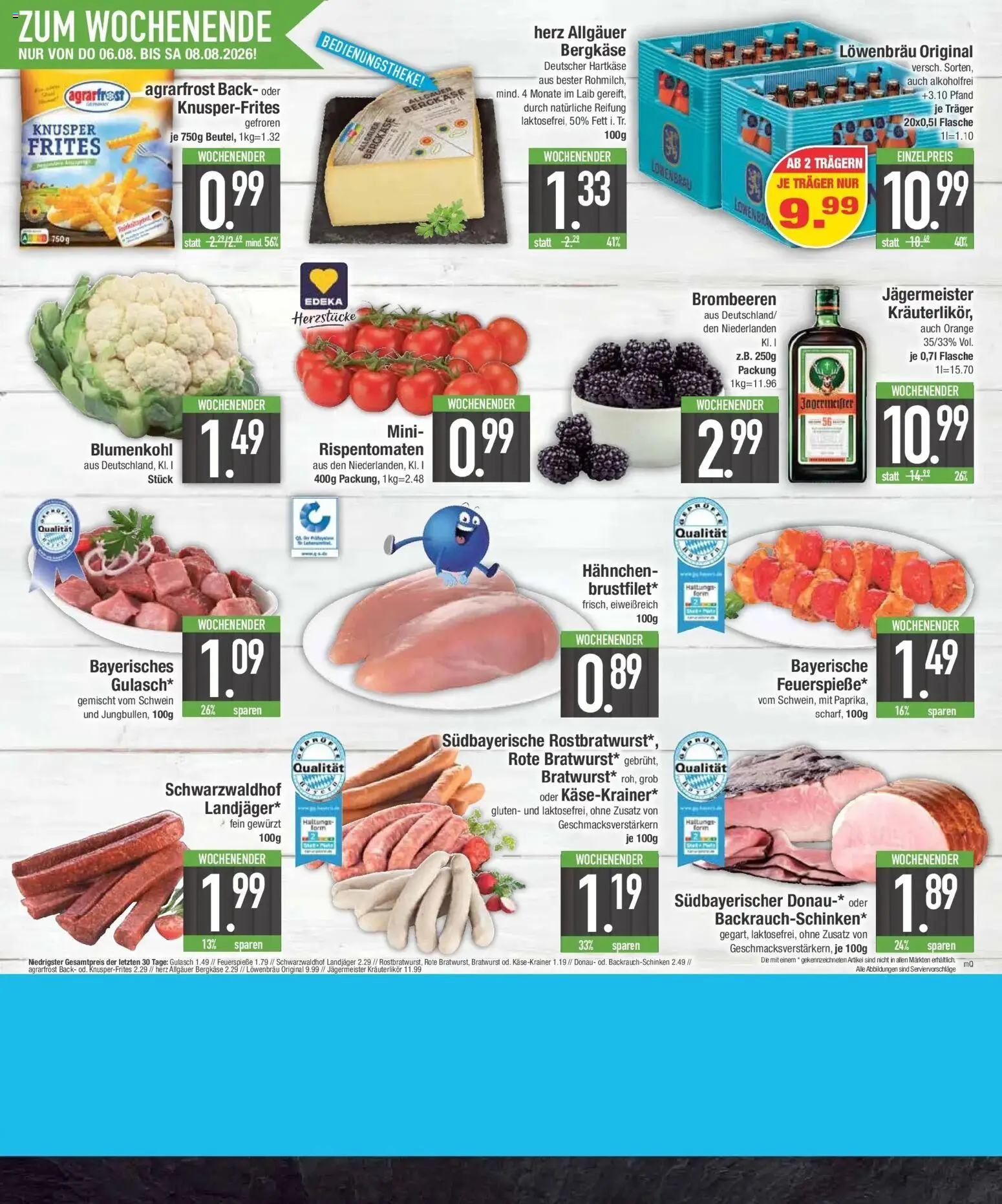 E center Prospekt Regensburg (ab 03.08.2026) zum Blättern | Seite: 22 | Produkte: Hahnchen, Bratwurst, Käsekrainer, Jägermeister