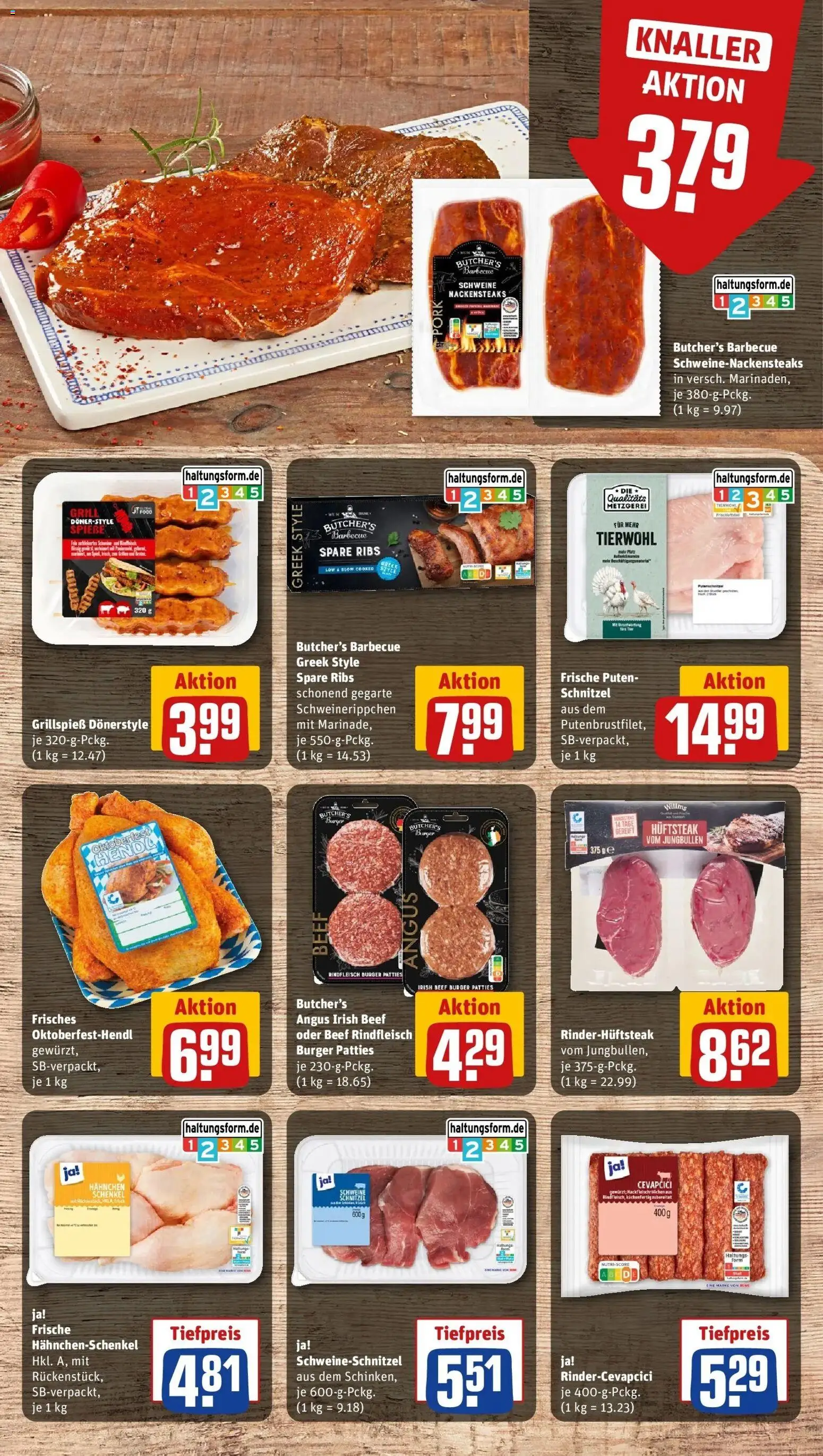 REWE Prospekt ab 21.09.2026 zum Blättern » Angebote | Seite: 15 | Produkte: Nackensteaks, Spare ribs, Putenschnitzel, Rindfleisch
