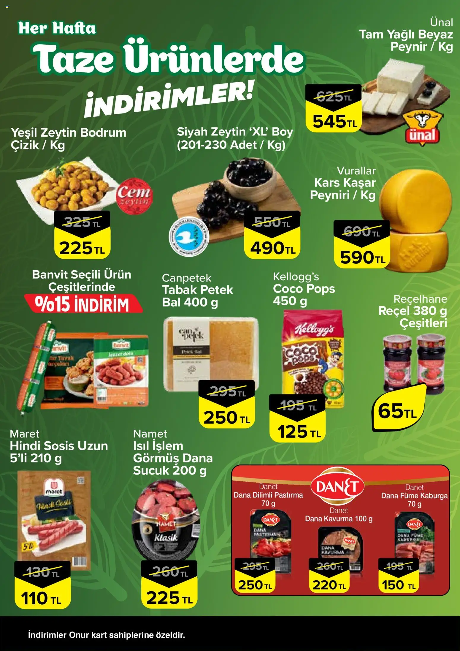 Onur Market - Taze Ürünlerde İndirimler - 15 Ekim 2026 tarihinden itibaren geçerlidir | Sayfa: 2 | Ürünler: Peynir, Sosis, Dana füme, Sucuk