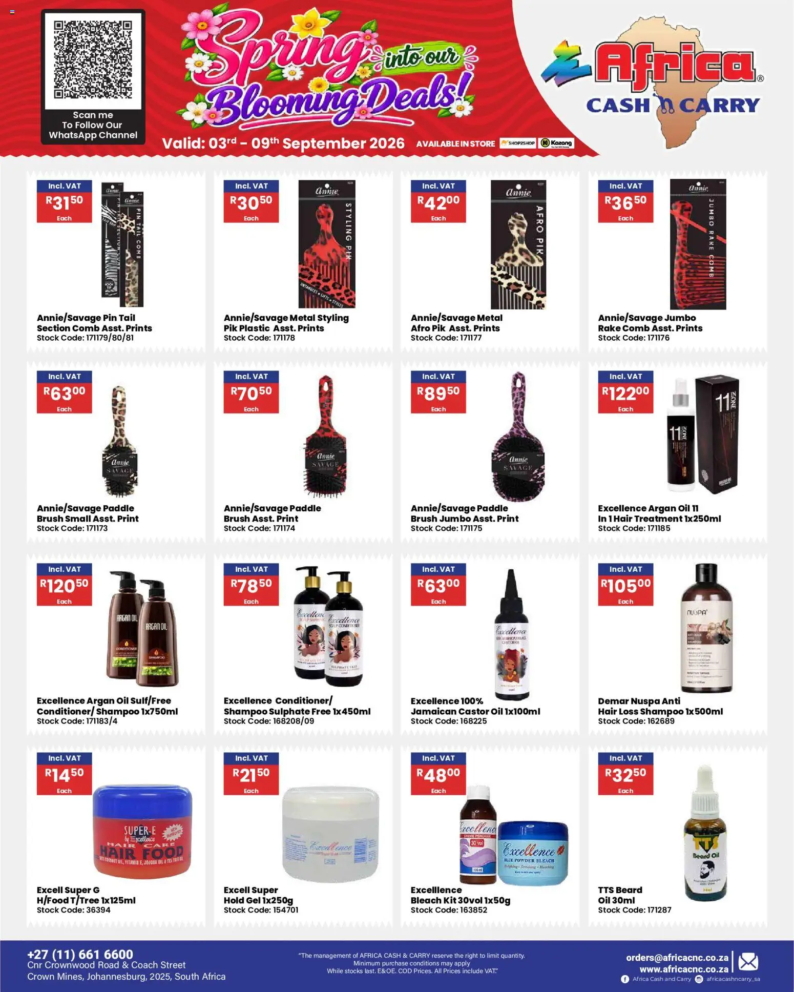 New Africa Cash & Carry catalogue – valid from 03/09/2026 | Page: 62 | Products: Bleach, Oil, Brush, Shampoo