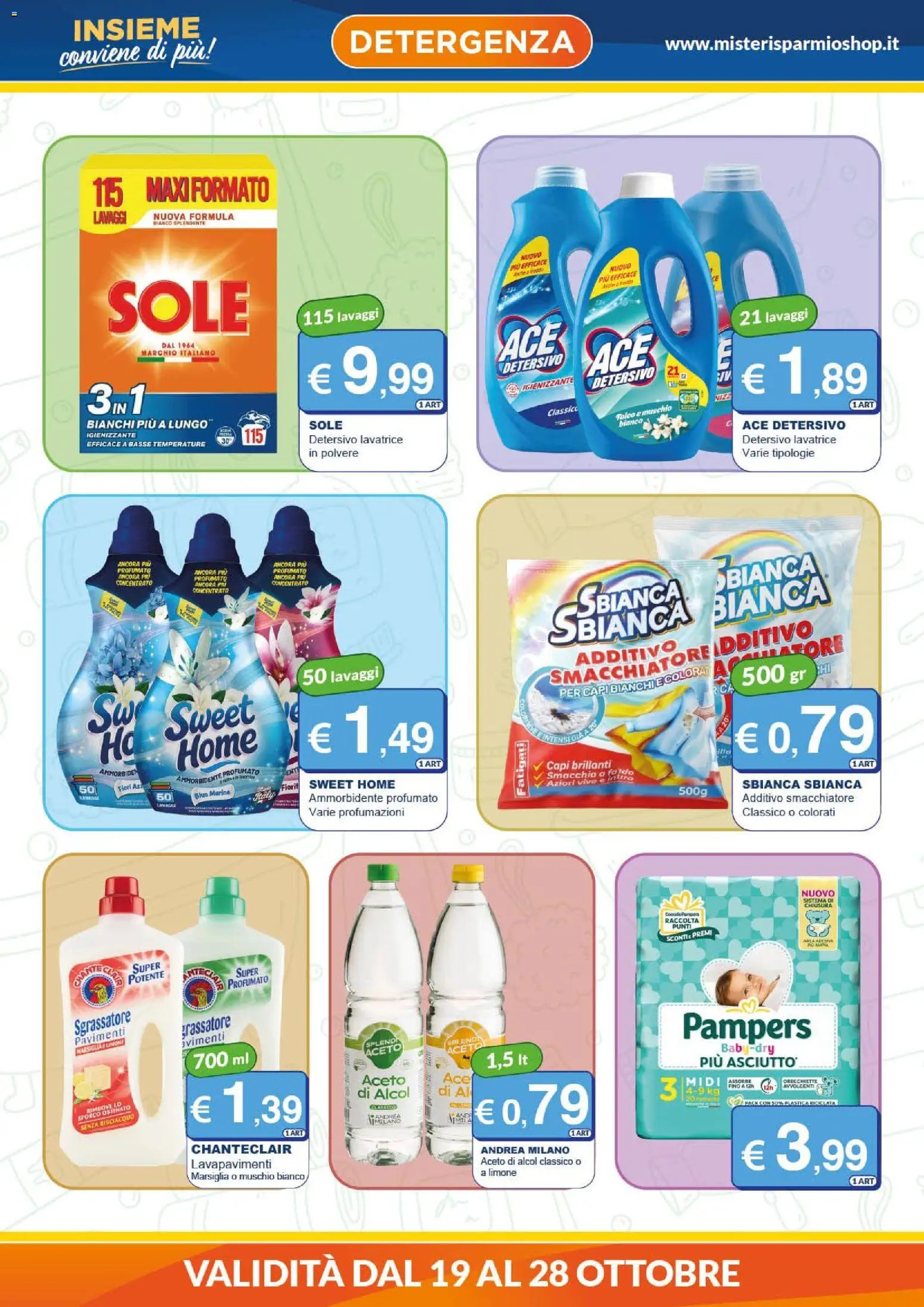 Volantino Mister Risparmio del 19/10/2026 | Pagina: 4 | Prodotti: Alcol, Smacchiatore, Limone, Lavatrice