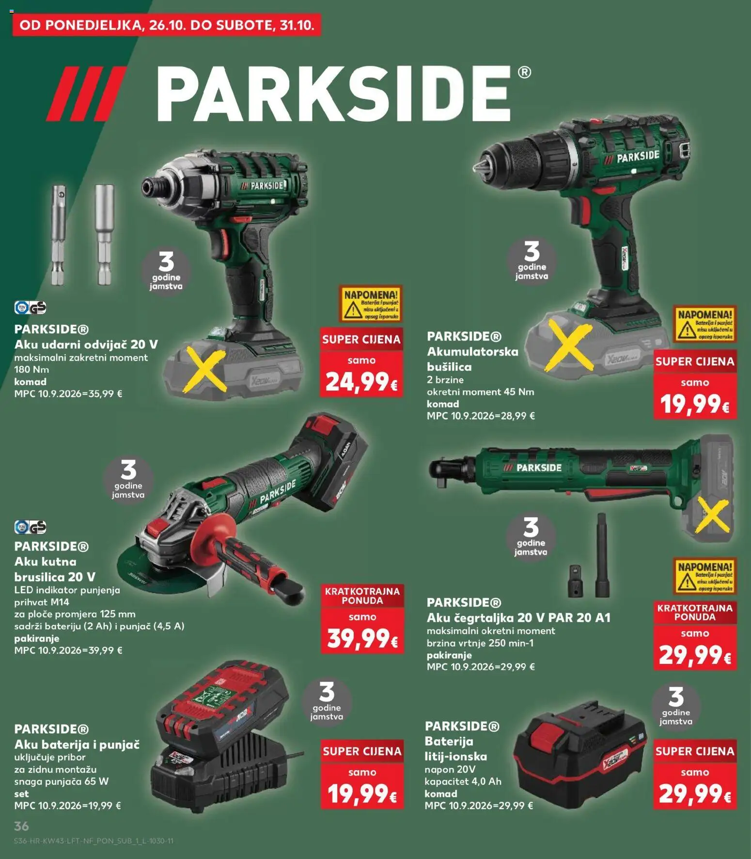 Kaufland katalog | vrijedi od 21.10.2026 | Stranica: 36 | Proizvodi: Brusilica, Baterija, Kutna brusilica, Parkside