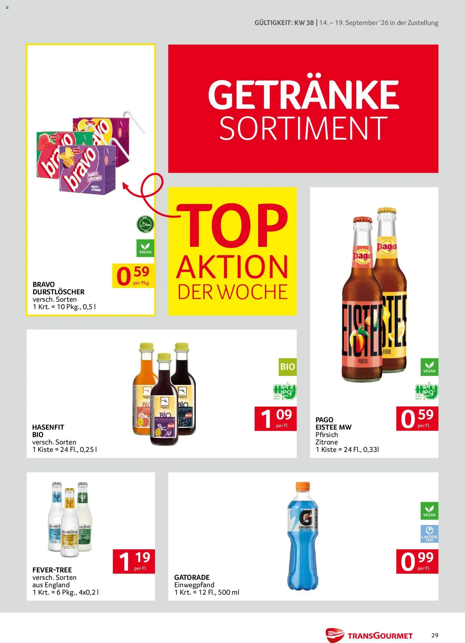 Transgourmet Zustellaktion gültig ab 14.09.2026 | Seite: 29 | Produkte: Getränke, Zitrone, Pfirsich