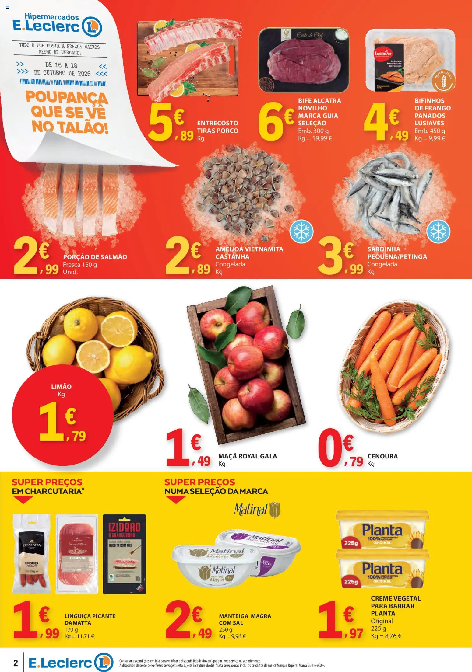 E.Leclerc folheto Fim de Semana │ válido de 16/10/2026 | Página: 2 | Produtos: Linguiça, Manteiga, Peixe, Mel