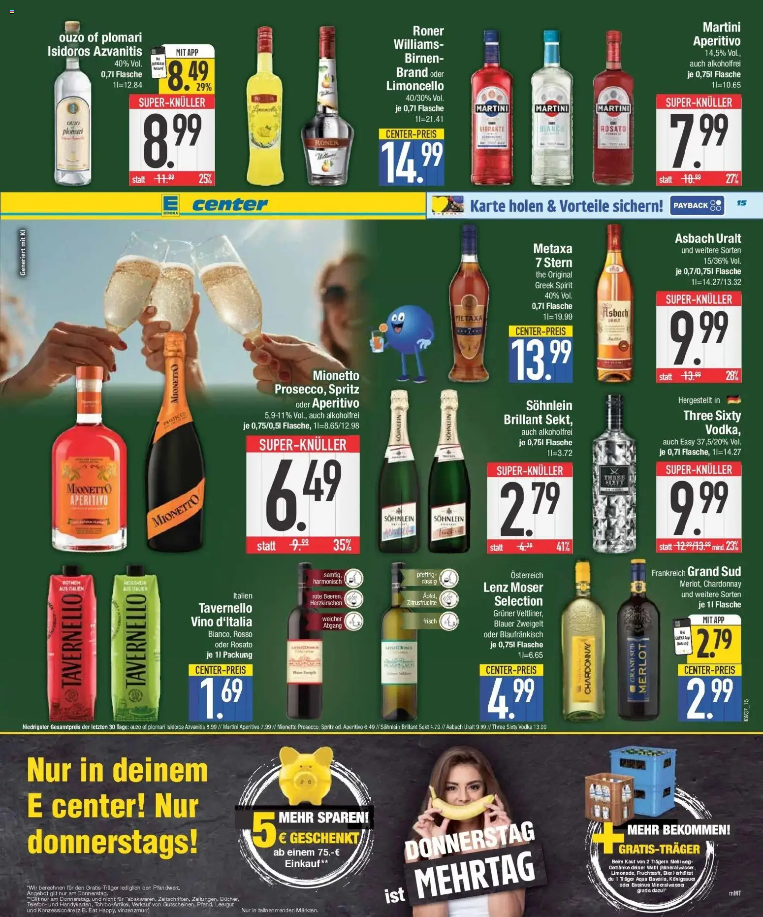 E center Prospekt München (ab 07.09.2026) zum Blättern | Seite: 15 | Produkte: Martini, Sekt, Merlot, Prosecco