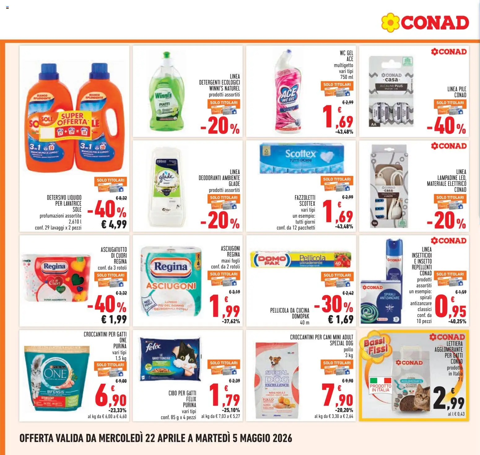Volantino Conad del 22.04.2026 | Pagina: 24 | Prodotti: Pile, Fazzoletti, Lavatrice, WC