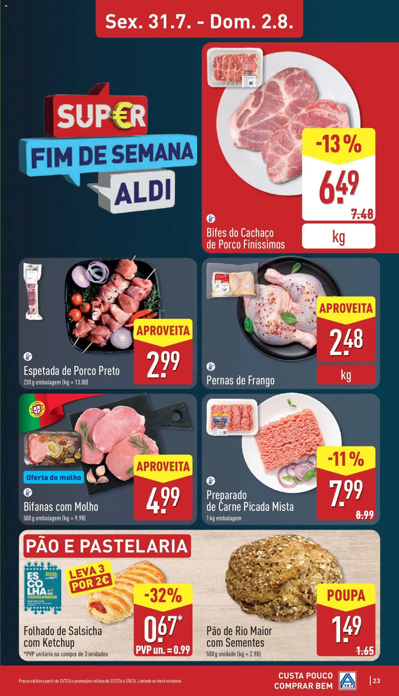 Aldi folheto │ válido de 27/07/2026 | Página: 23 | Produtos: Salsicha, Pão, Carne, Ketchup