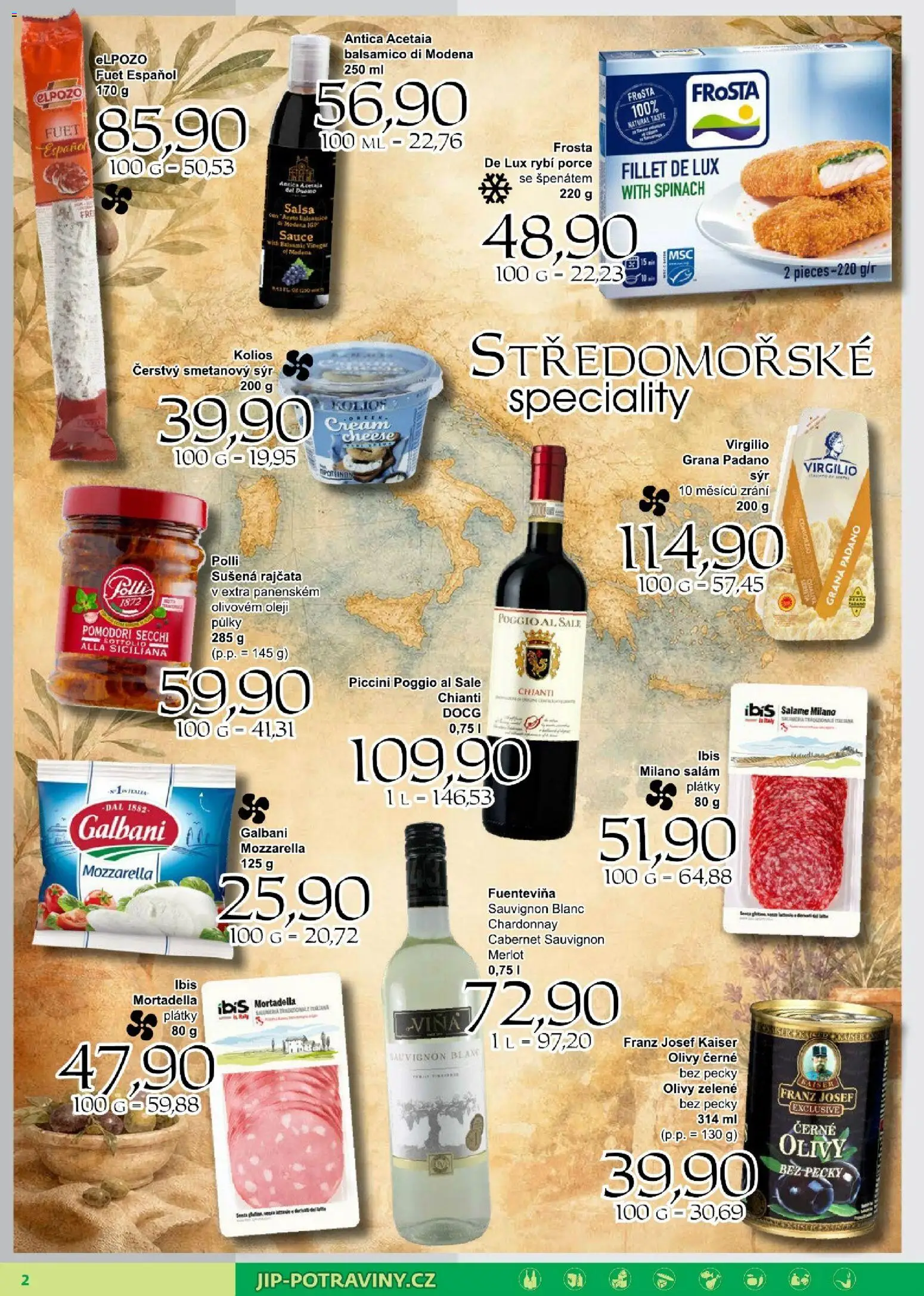 Jip leták od 12.08.2026 | Strana: 2 | Produkty: Merlot, Smetanový sýr, Olivy, Speciality