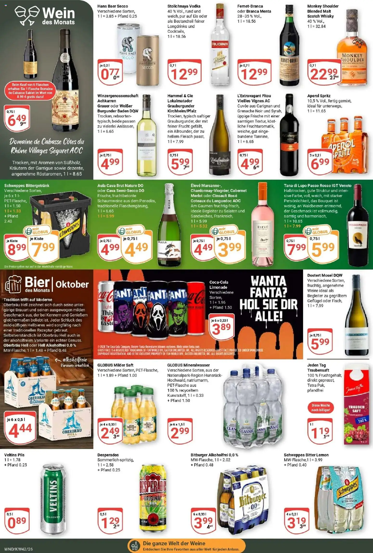Globus Prospekt St. Wendel (ab 12.10.2026) » Angebote online | Seite: 18 | Produkte: Trauben, Bier, Aperol, Vodka
