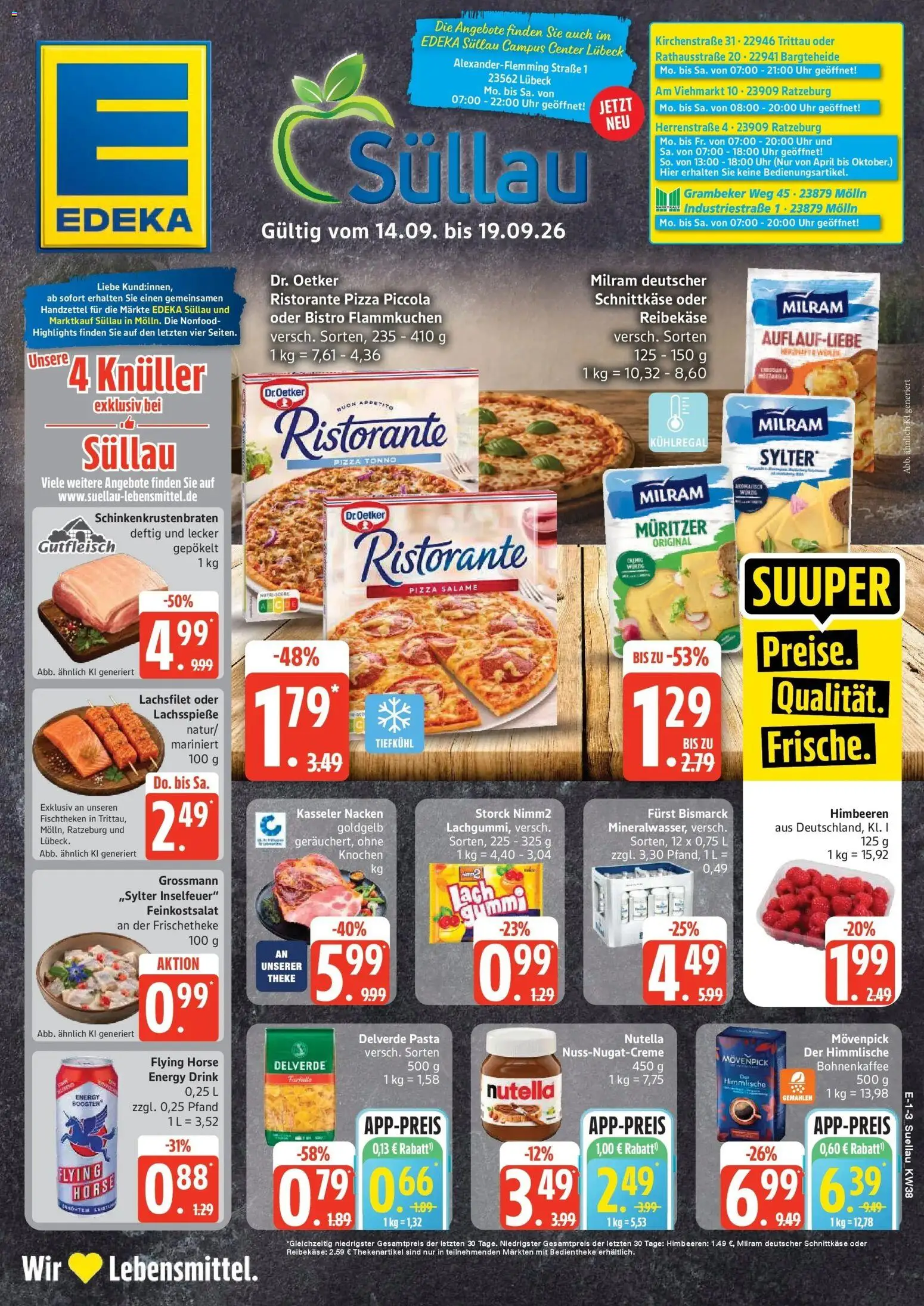 Edeka Prospekt Ratzeburg (ab 14.09.2026) » Angebote Online | Seite: 1 | Produkte: Ristorante, Theke, Nutella, Reibekase