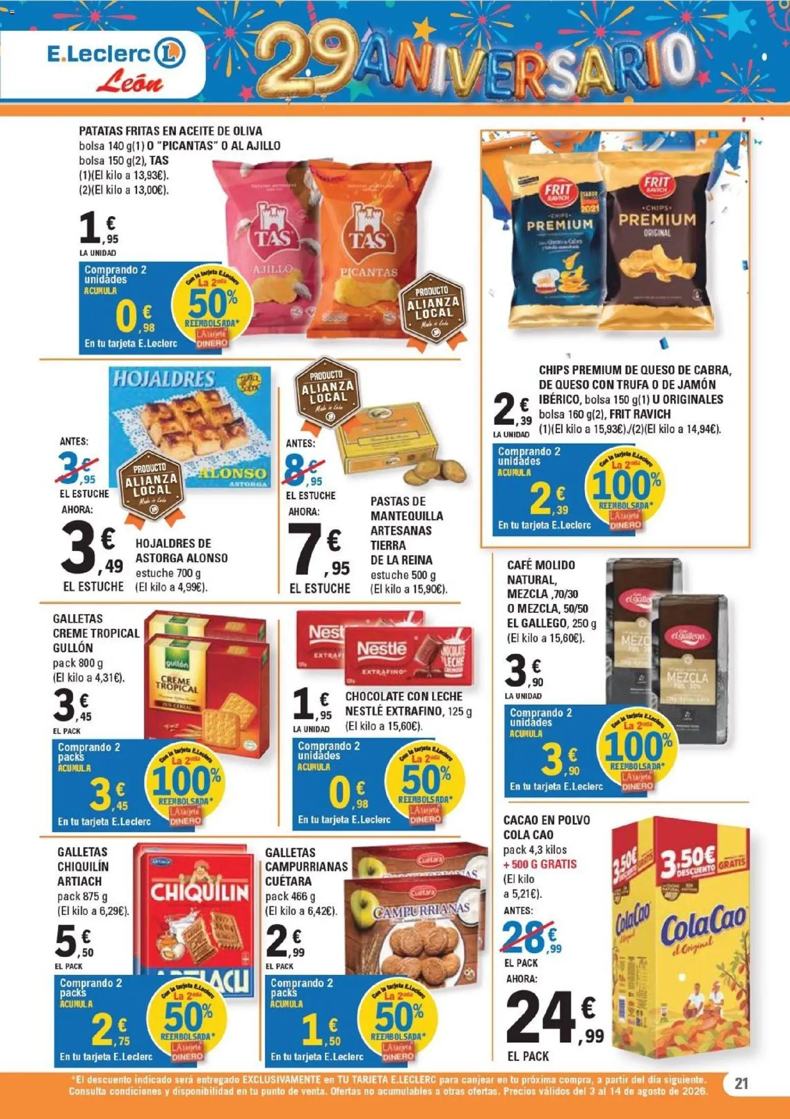 E.Leclerc - León │ válido desde el 03/08/2026 | Página: 21 | Productos: Polvo, Leche, Jamón, Φρυγανιές σικάλεως