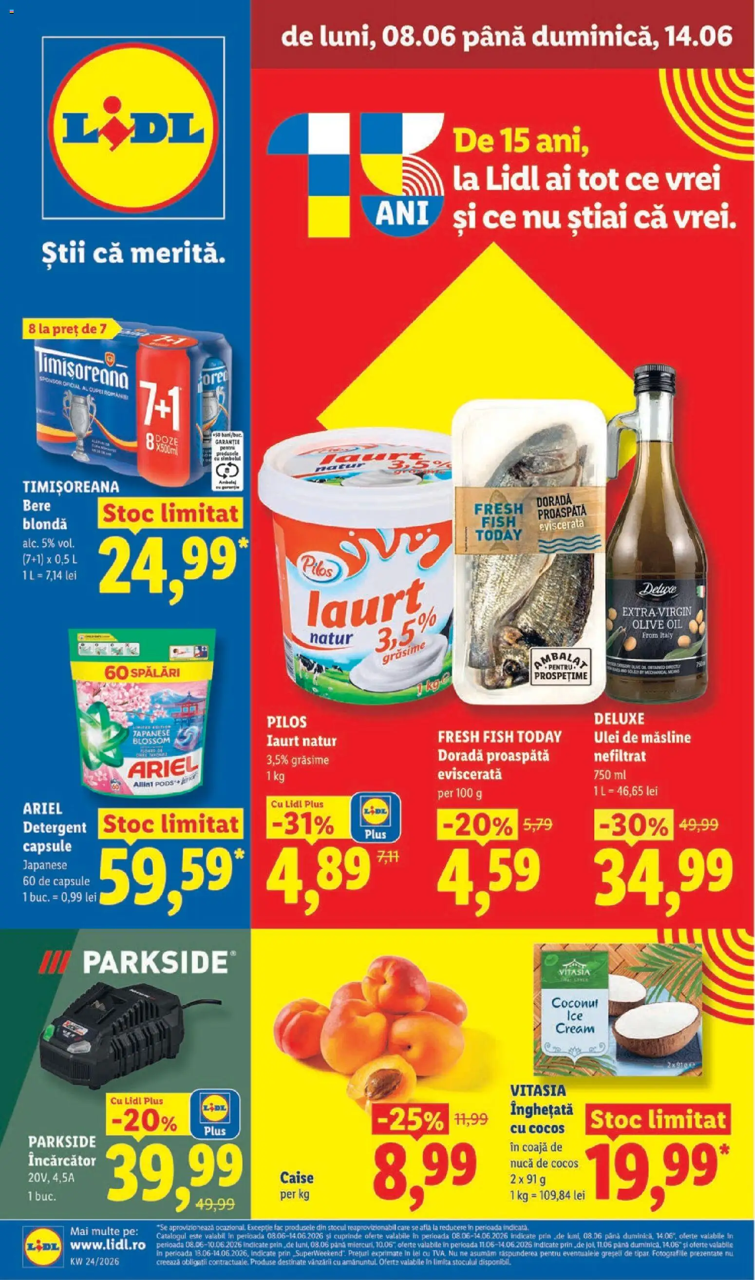 Noul catalog Lidl – valabil de la 08.06.2026 | Pagină: 1 | Produse: Încărcător, Bere, Înghețată, Ahtapot
