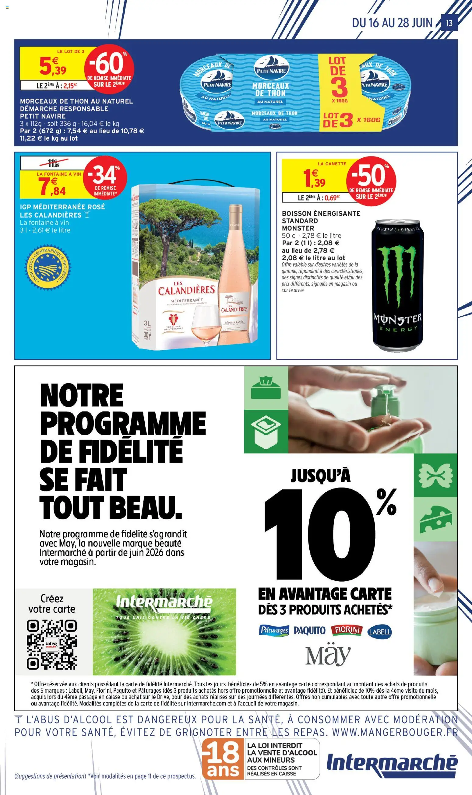{H1} | Page: 13 | Produits: Thon au naturel, Thon, Boisson énergisante, Vin