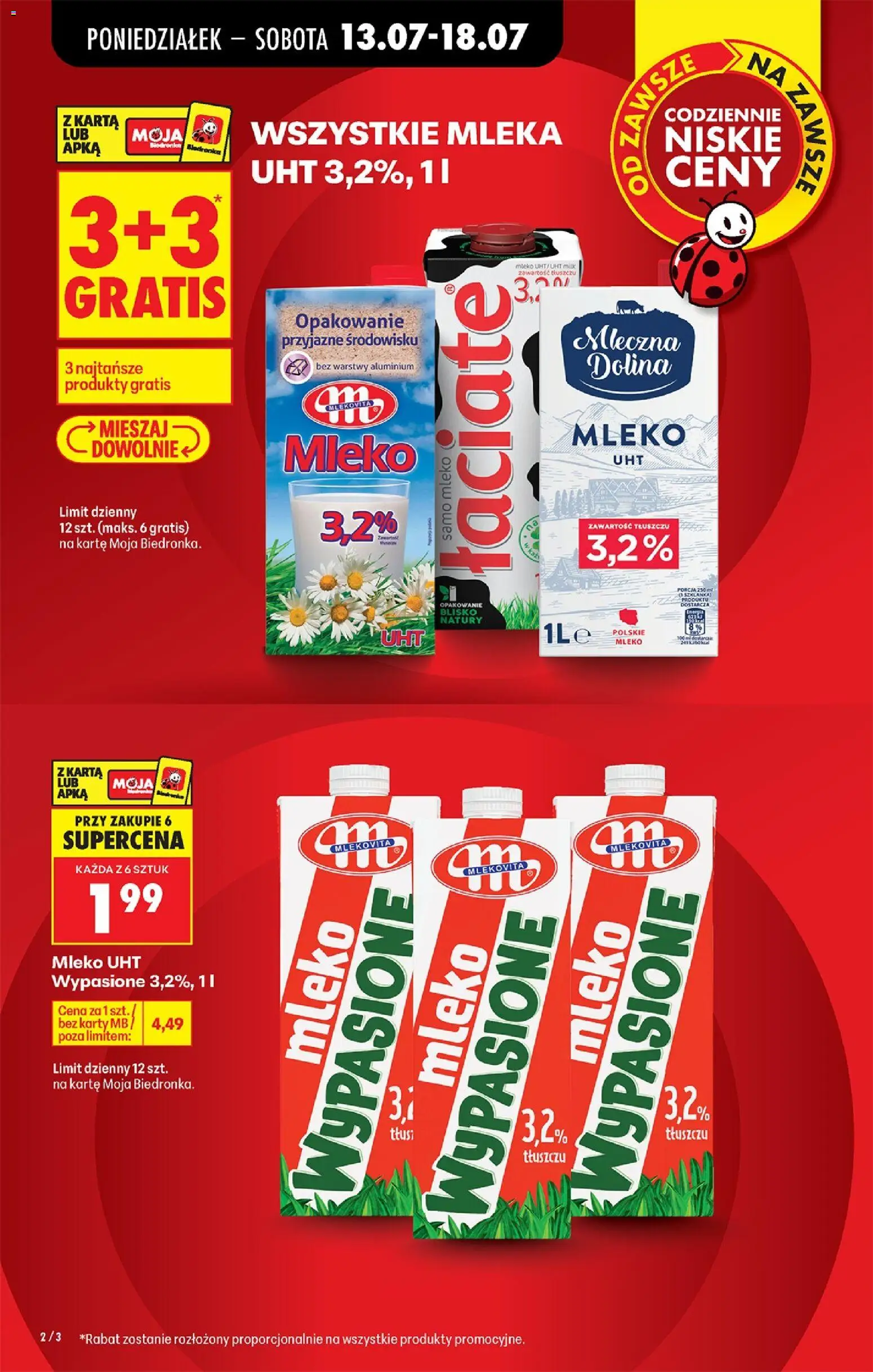 Biedronka gazetka od poniedziałku od 13.07.2026 | Strona: 2 | Produkty: Karta, Mleka, Mleko