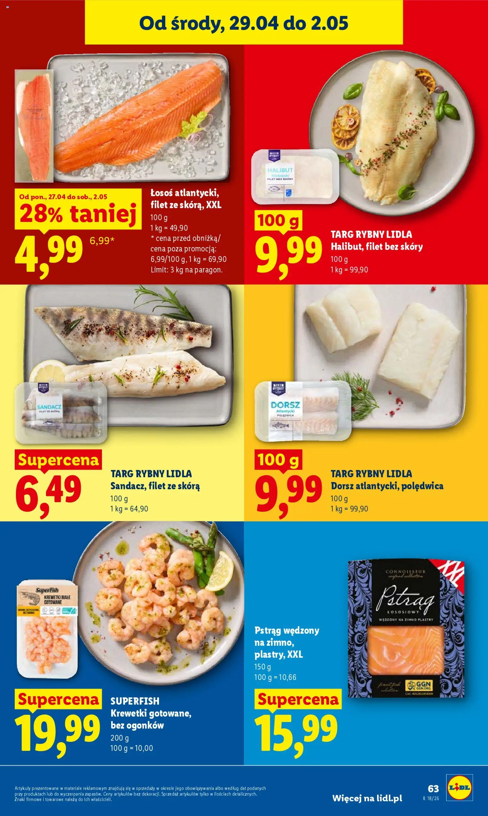 Lidl gazetka od 29.04.2026 | Strona: 63 | Produkty: Pstrąg, Halibut, Pstrąg wędzony, Filet z łososia