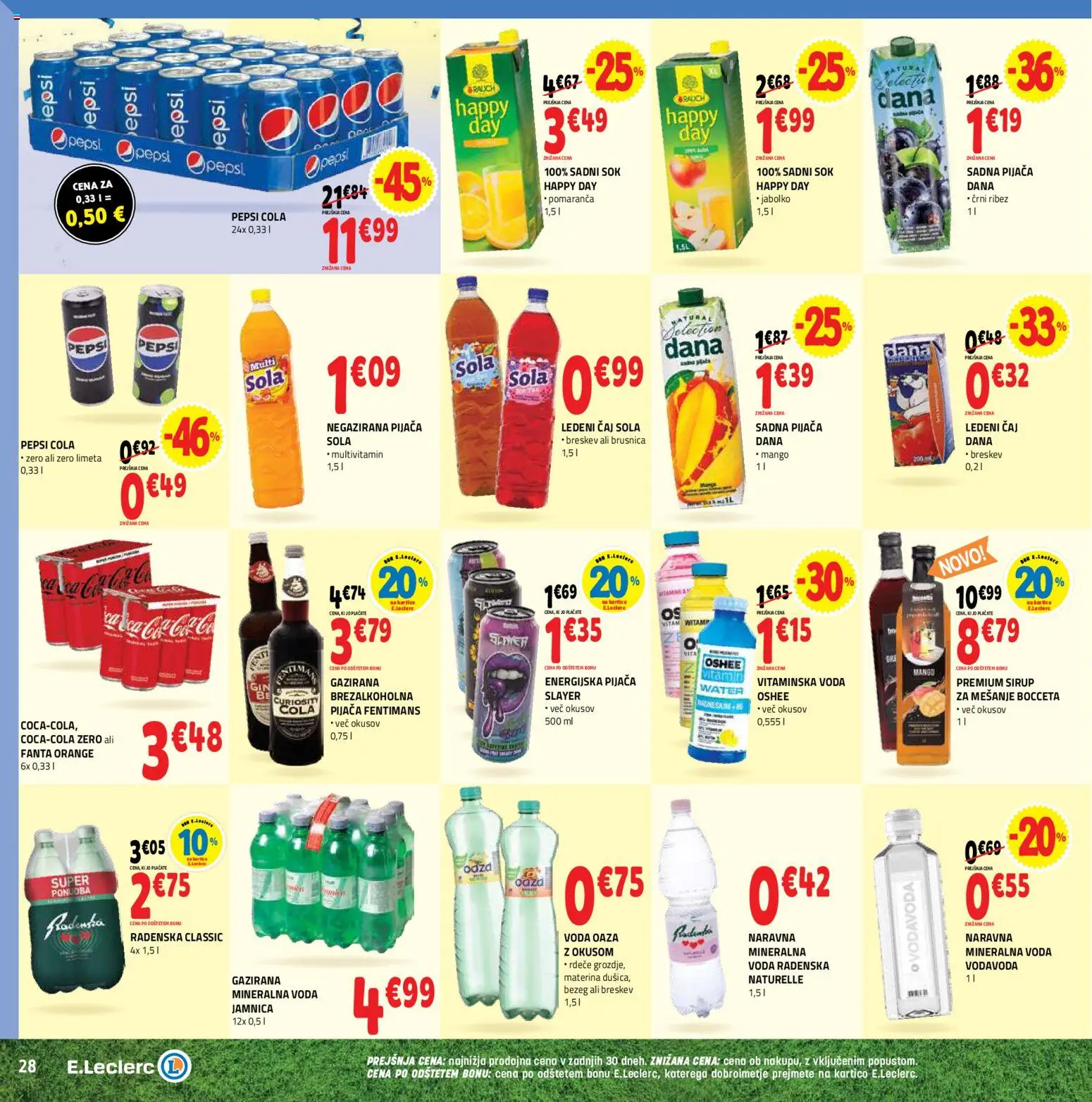 Novi E.leclerc katalog ponudbe – veljaven od 10.06.2026 | Stran: 28 | Izdelki: Limeta, Sirup, Ledeni čaj, Breskev