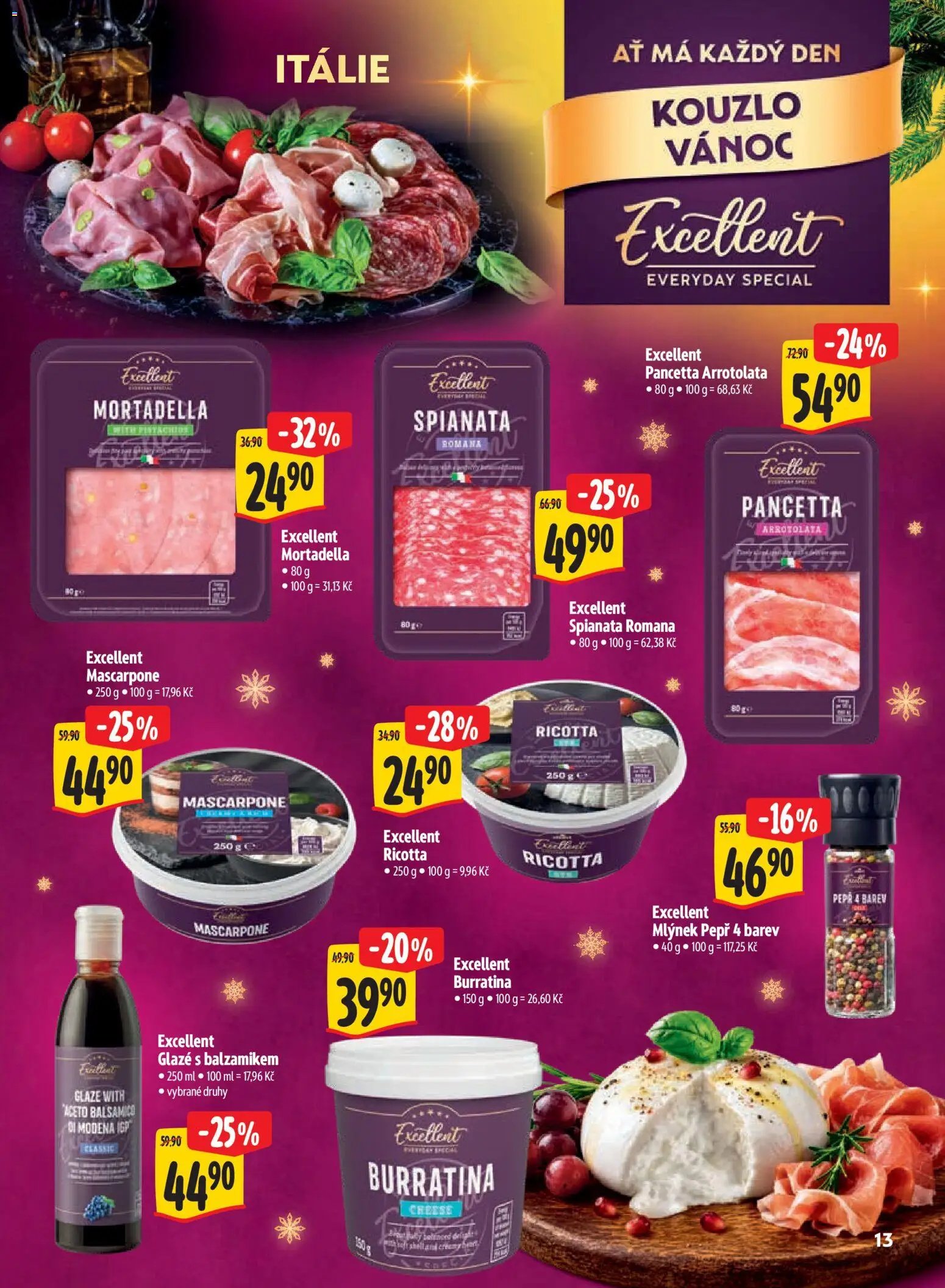 Albert leták - Hypermarket Kouzlo Vánoc od 29.10.2026 | Strana: 13 | Produkty: Burrata, Mlýnek, Balsamico, Pancetta