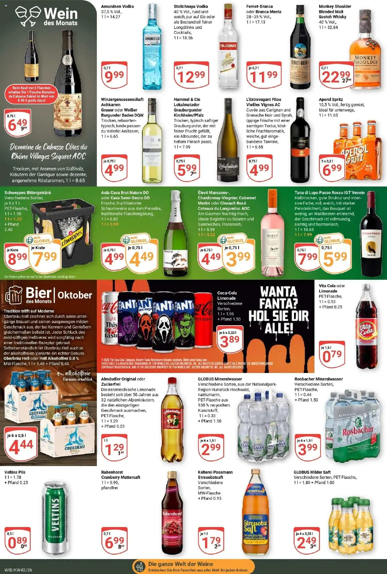 Globus Prospekt Wiesbaden-Nordenstadt (ab 12.10.2026) » Angebote online | Seite: 16 | Produkte: Pils, Mineralwasser, Aperol, Fleisch