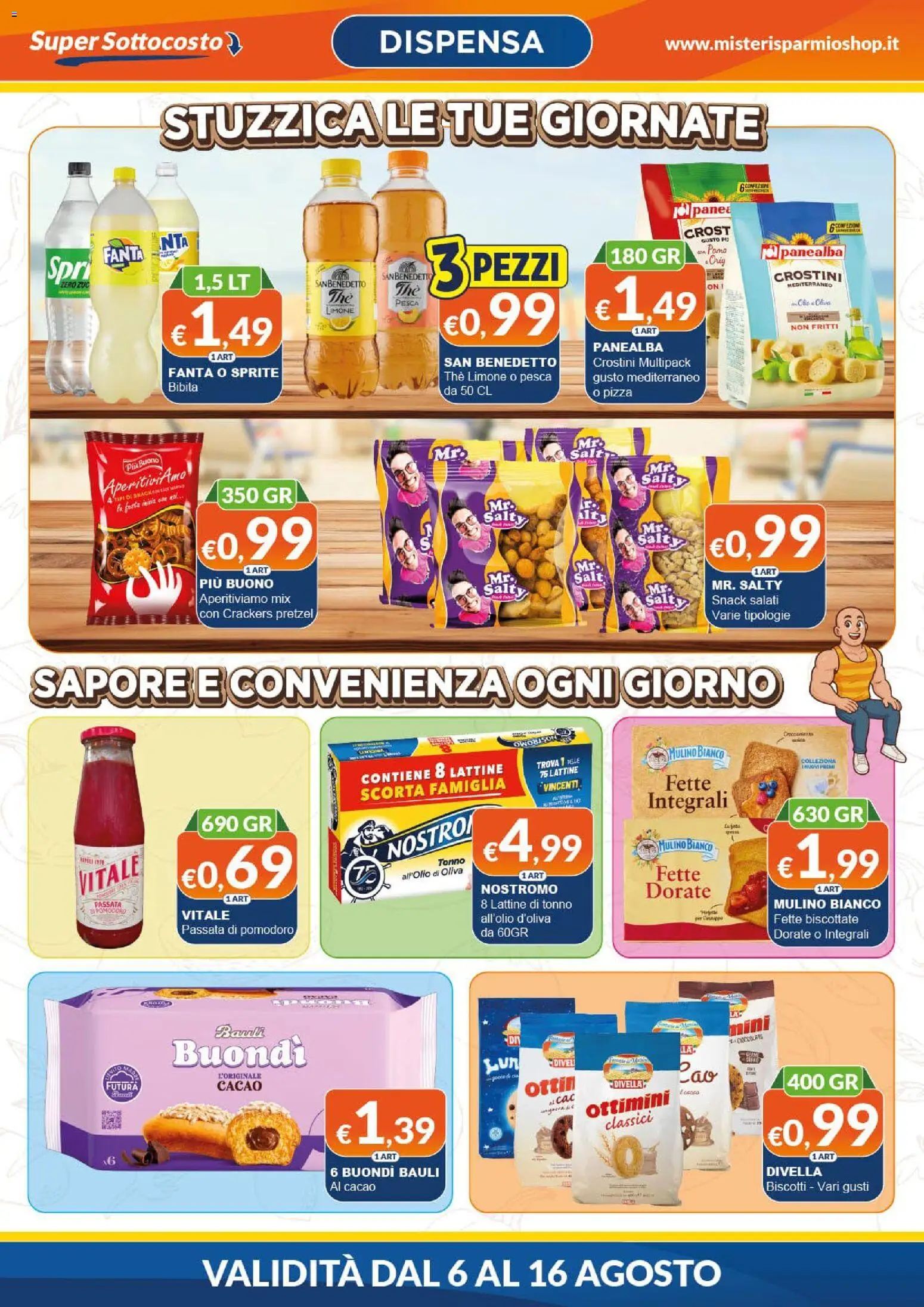 Volantino Mister Risparmio del 06/08/2026 | Pagina: 2 | Prodotti: Limone, Crackers, Bibita, Cacao
