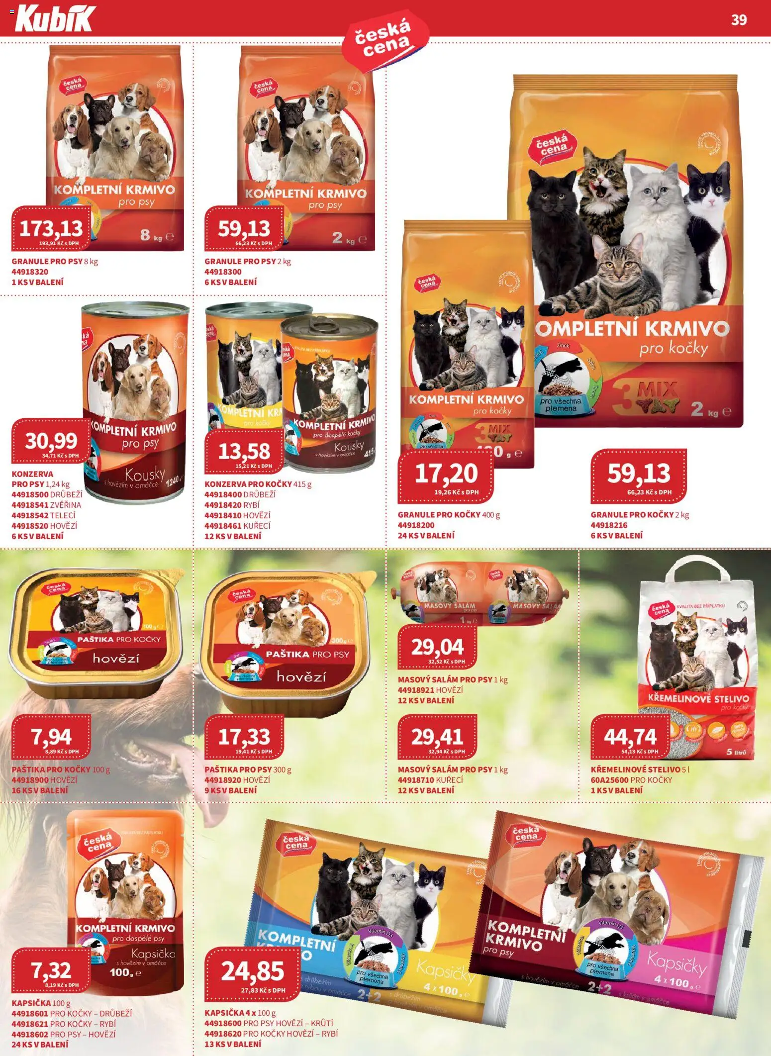 Kubík leták - Velkoobchod 08/2026 od 01.08.2026 | Strana: 39 | Produkty: Salám, Granule pro psy, Stelivo, Paštika