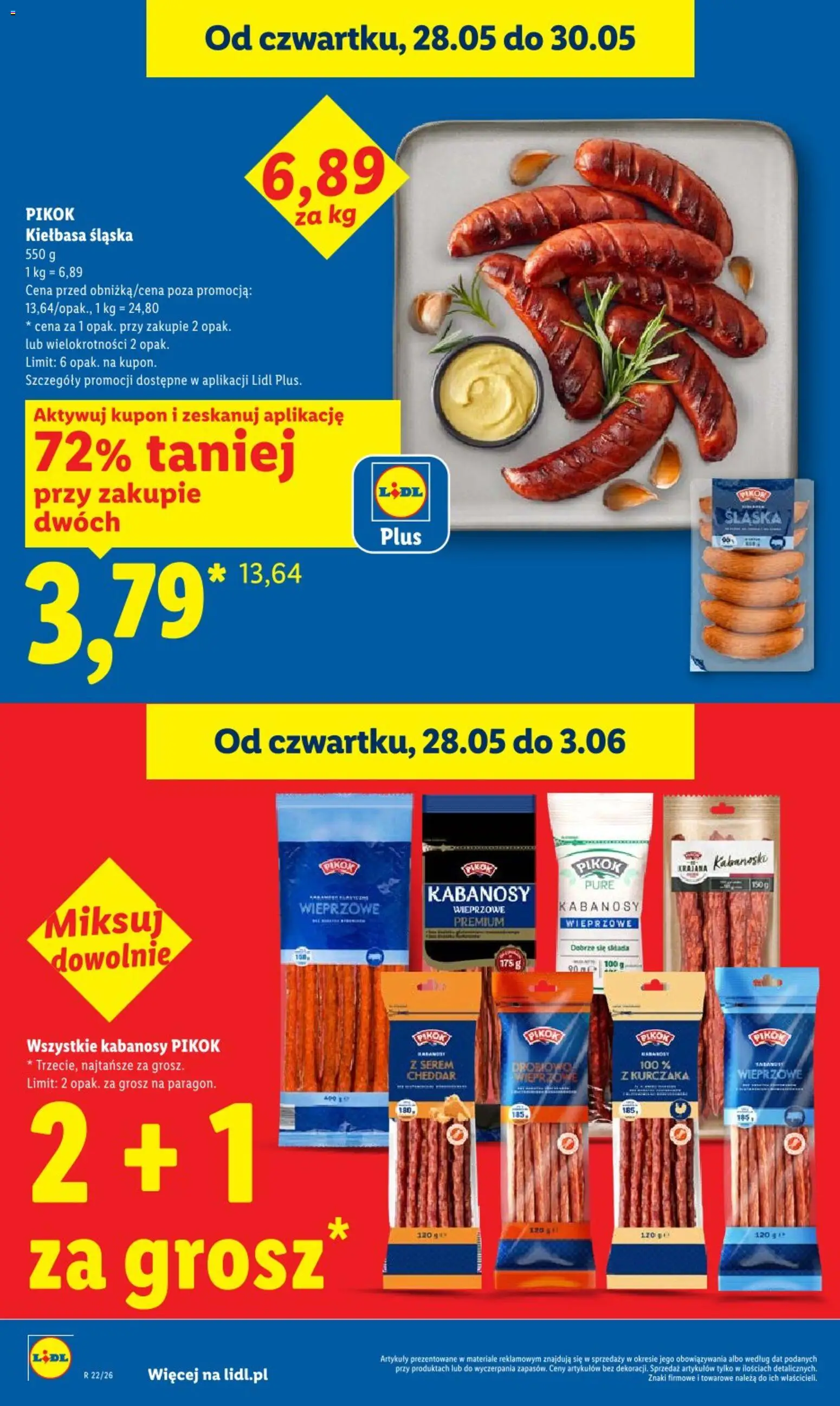 Lidl gazetka od 28.05.2026 | Strona: 14 | Produkty: Kiełbasa, Kabanosy, Kiełbasa śląska, Cheddar