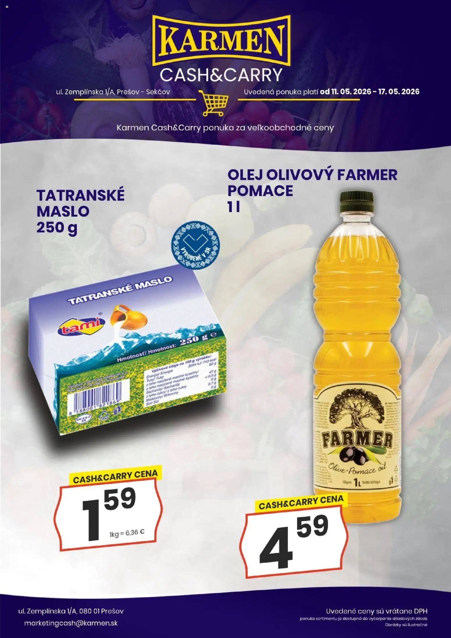 Nové KARMEN CBA akcie – leták je platný od 11.05.2026 | Strana: 6 | Produkty: Maslo, Olej, Tatranské maslo