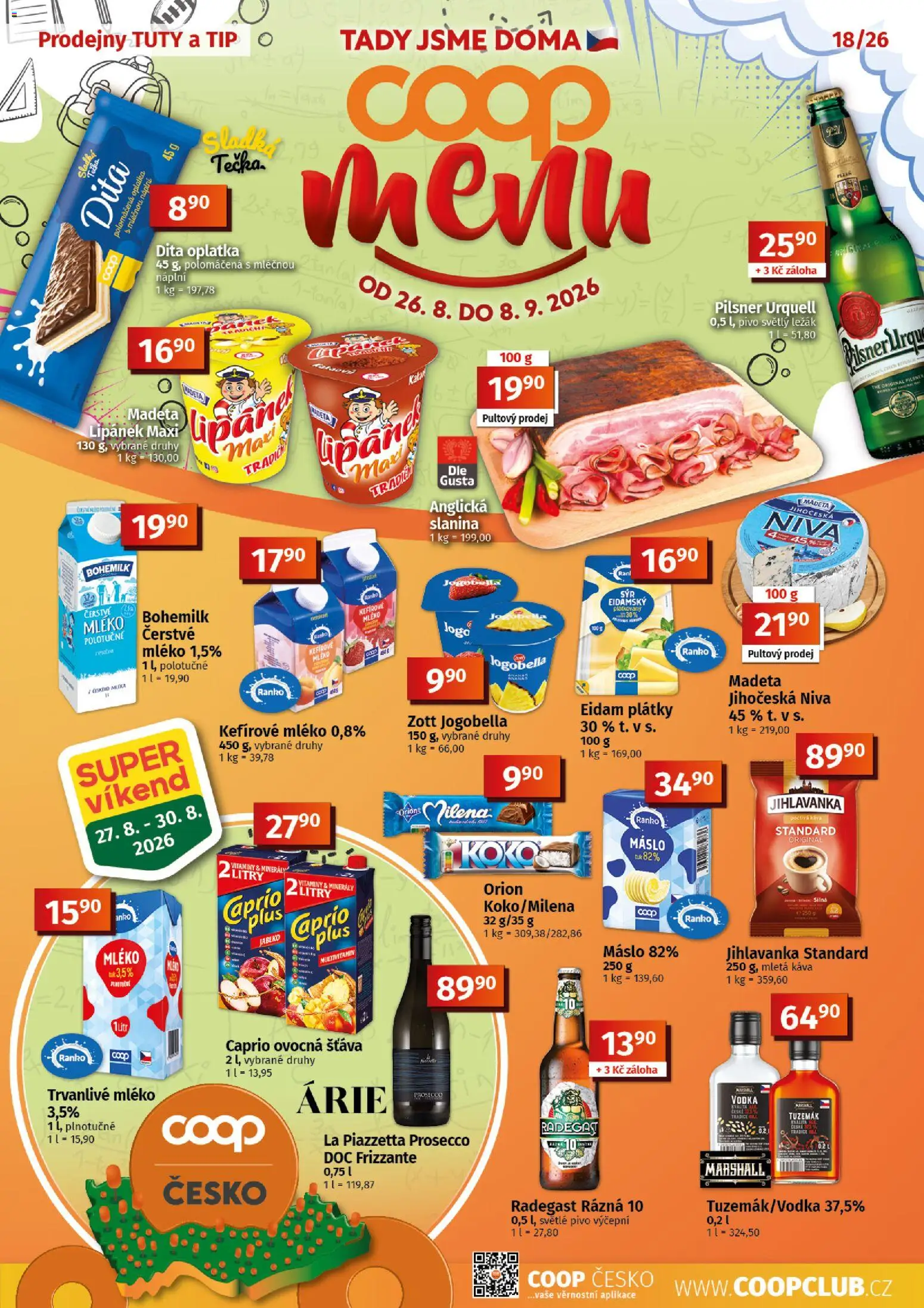 Coop leták - Tuty od 26.08.2026 | Strana: 1 | Produkty: Pivo, Minerály, Pilsner, Mletá káva