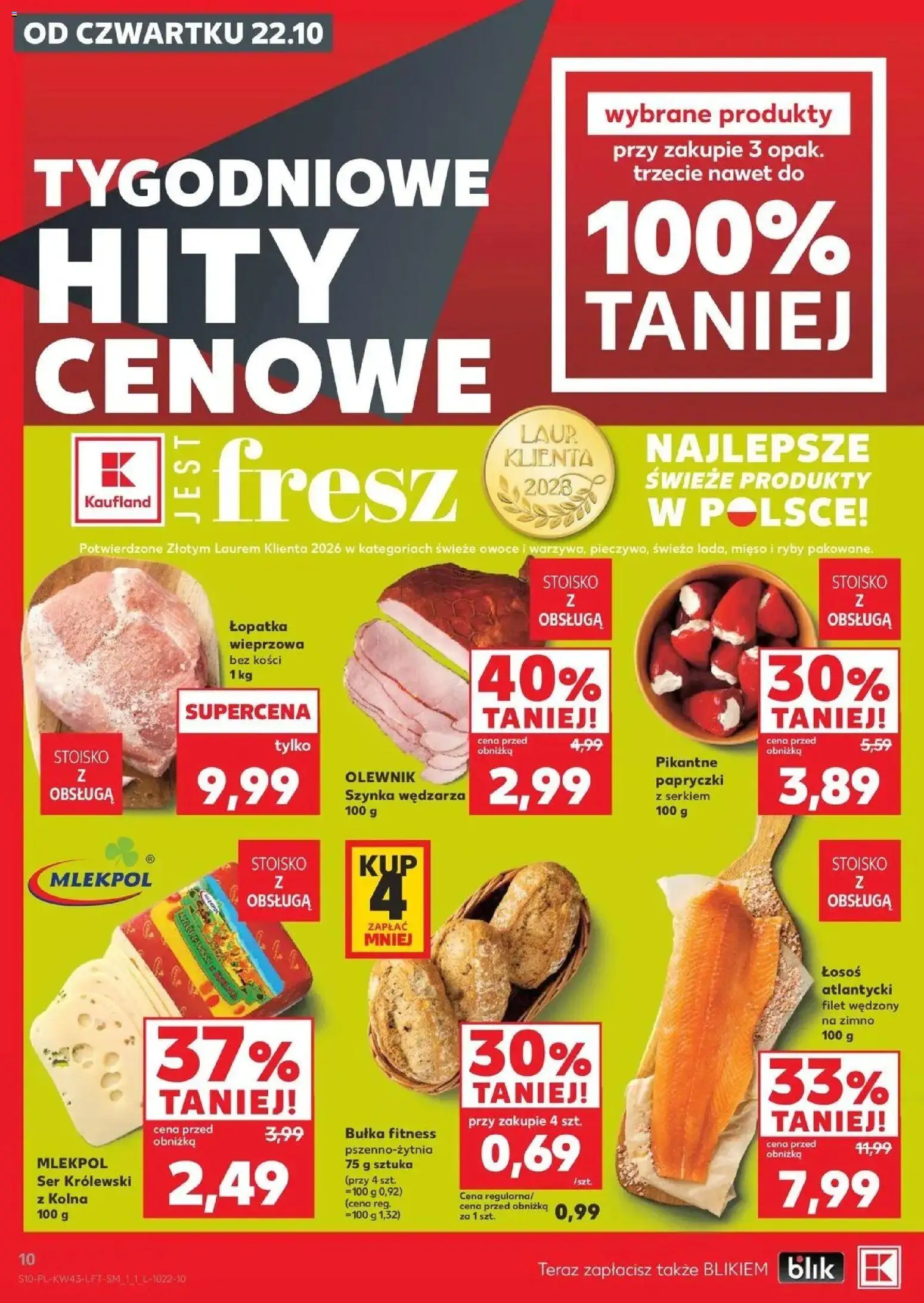 Kaufland aktualna gazetka od 22.10.2026 - od jutra PDF | Strona: 10 | Produkty: Łosoś atlantycki, Mięso, Łosoś, Bułka fitness