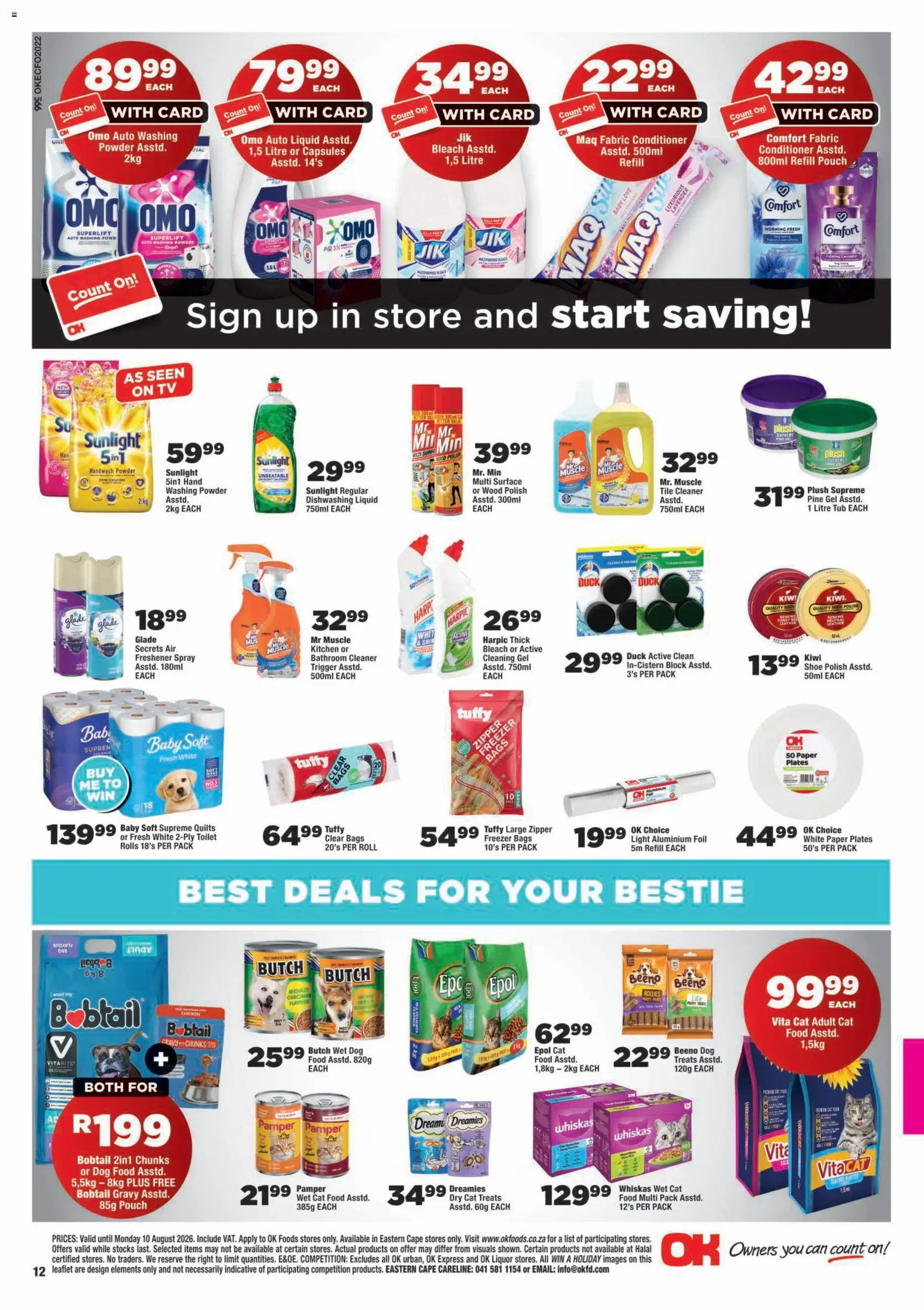 New OK Foods catalogue – valid from 24/07/2026 | Page: 12 | Products: Handwash, Freezer, Washing powder, Dog food