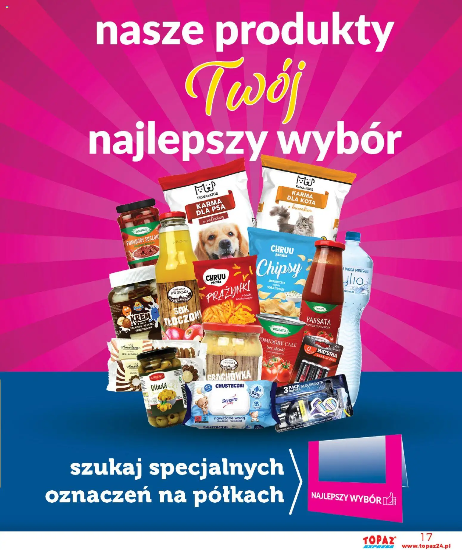 Topaz gazetka - Express od 14.05.2026 | Strona: 17 | Produkty: Chipsy, Bateria, Karma dla psa, Krem