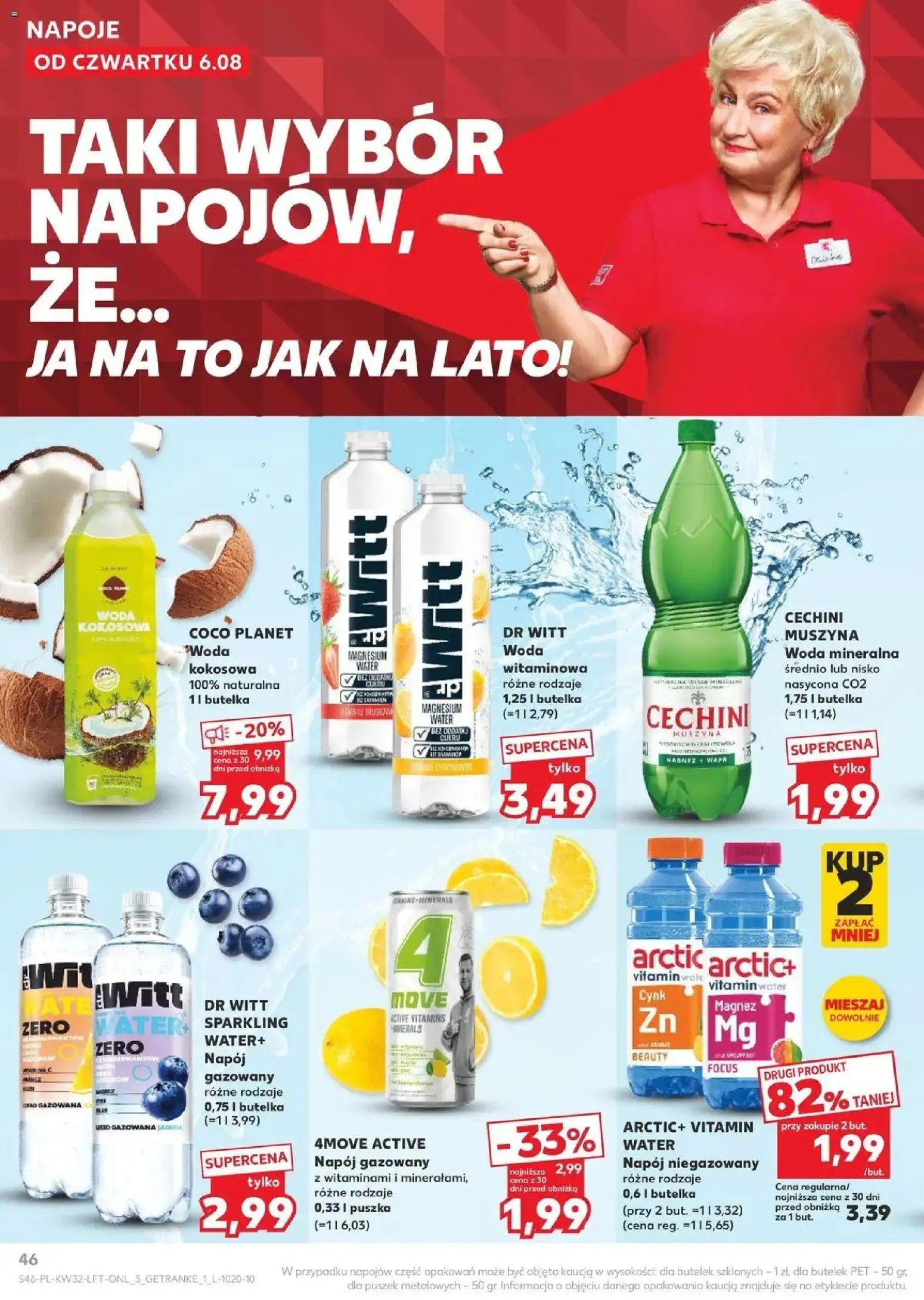 Kaufland gazetka od 06.08.2026 | Strona: 46 | Produkty: Woda kokosowa, Woda mineralna, Napoje, Cechini muszyna