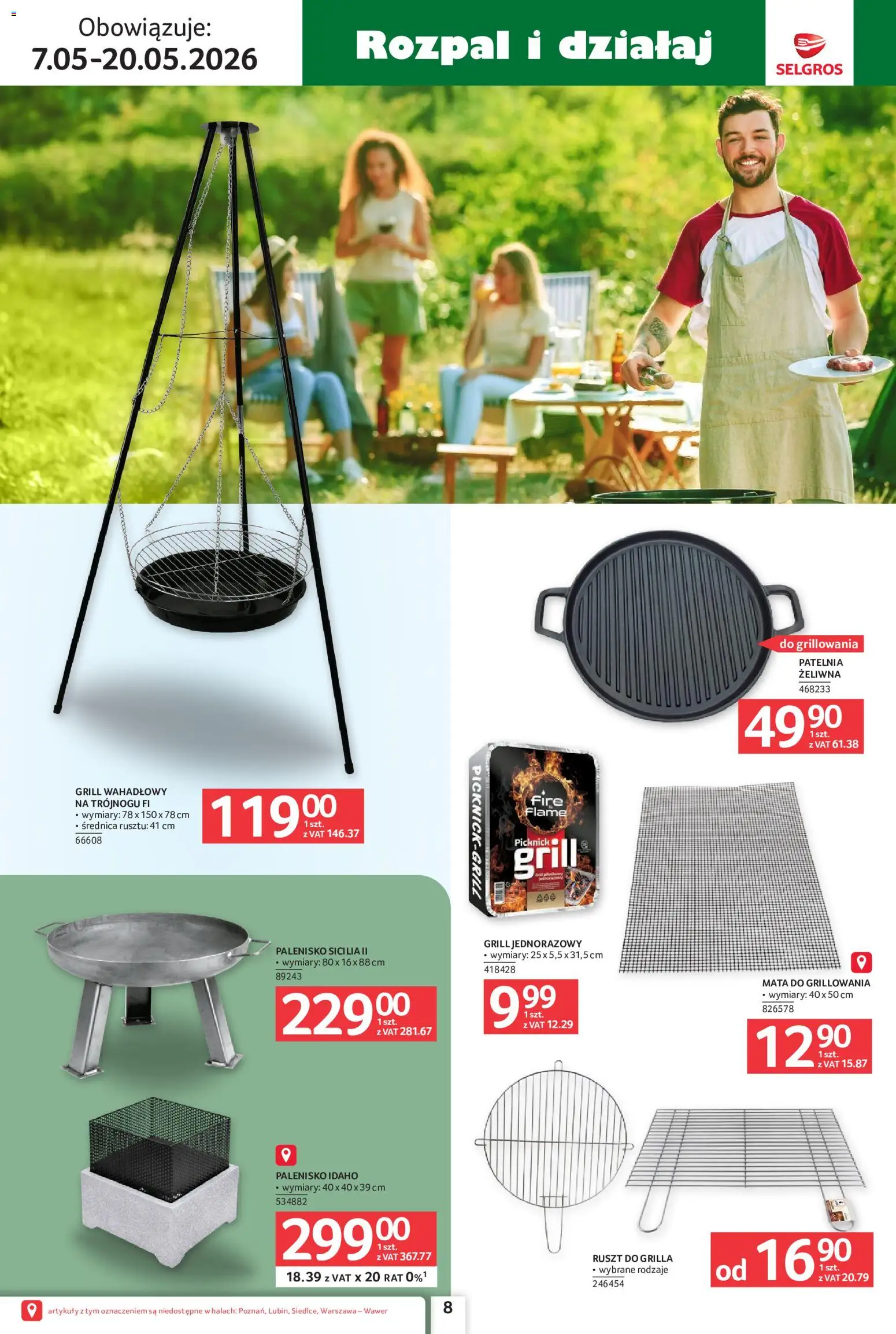 Selgros cash&carry gazetka - Ogród od 07.05.2026 | Strona: 8 | Produkty: Grill, Ruszt, Grill jednorazowy, Patelnia