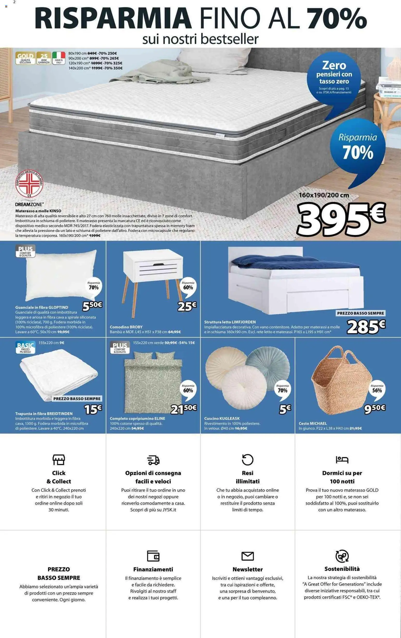Volantino JYSK del 17.04.2026 | Pagina: 2 | Prodotti: Copripiumino, Trapunta, Materasso, Guanciale