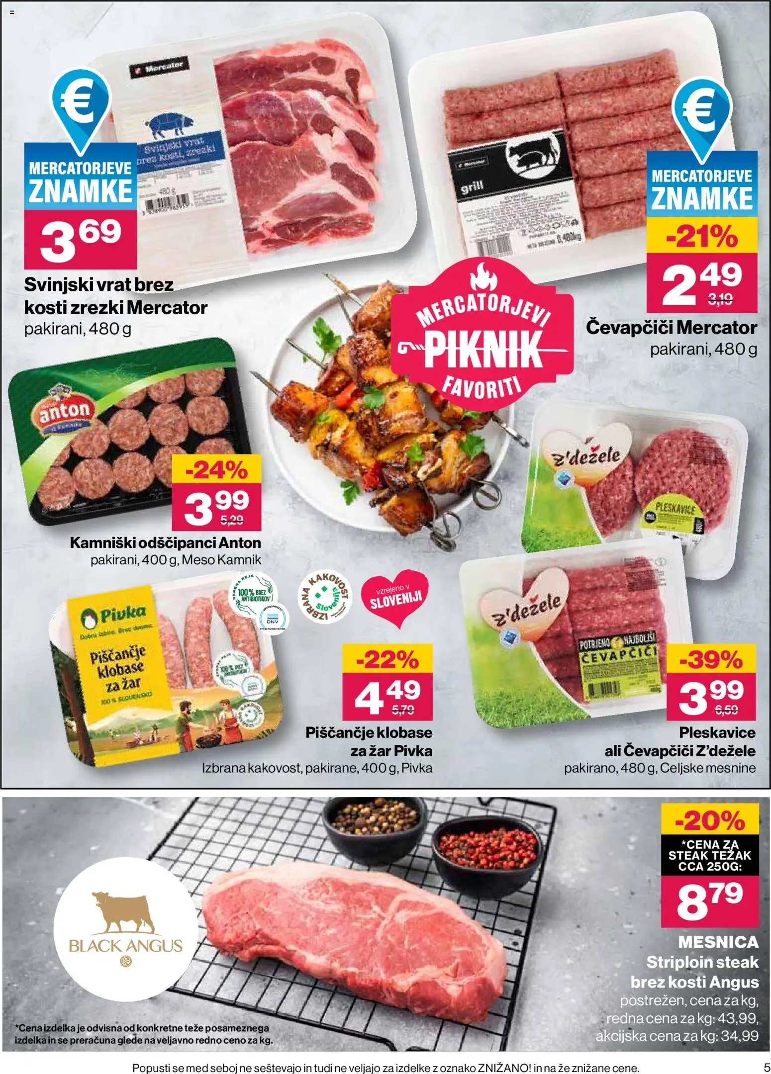 Novi Mercator katalog ponudbe – veljaven od 30.07.2026 | Stran: 5 | Izdelki: Čevapčiči, Pleskavice, Zrezki, Klobase