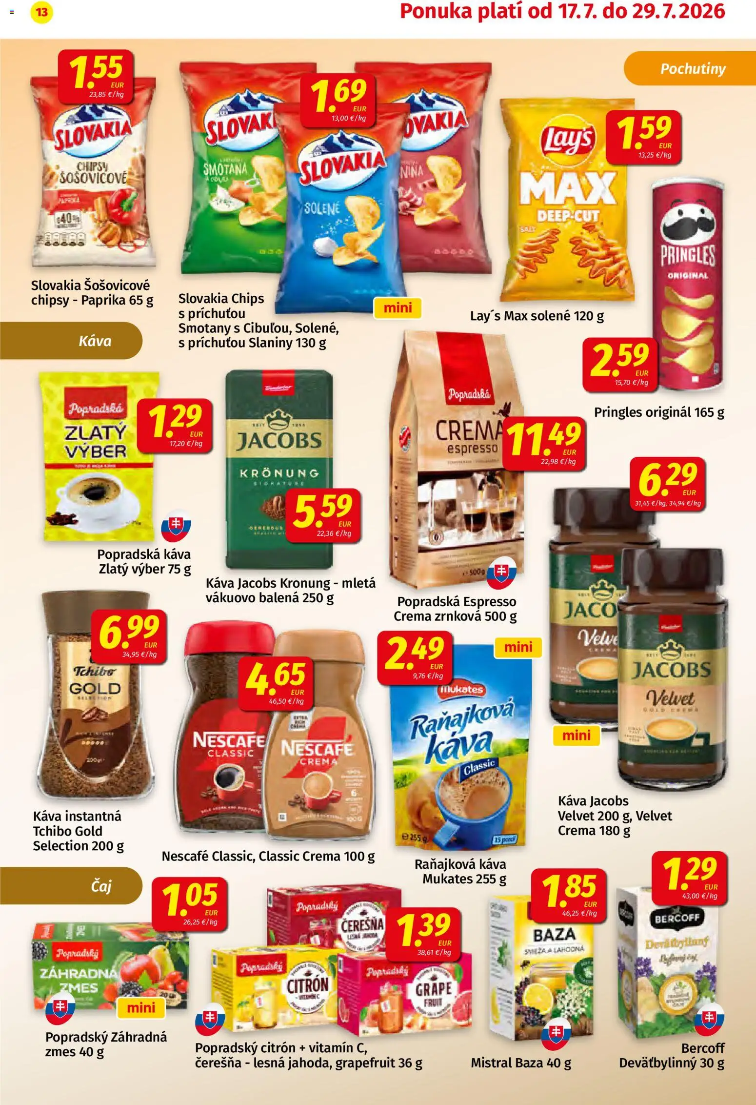 Nové Koruna akcie – leták je platný od 17.07.2026 | Strana: 13 | Produkty: Paprika, Smotana, Jacobs Krönung, Chipsy