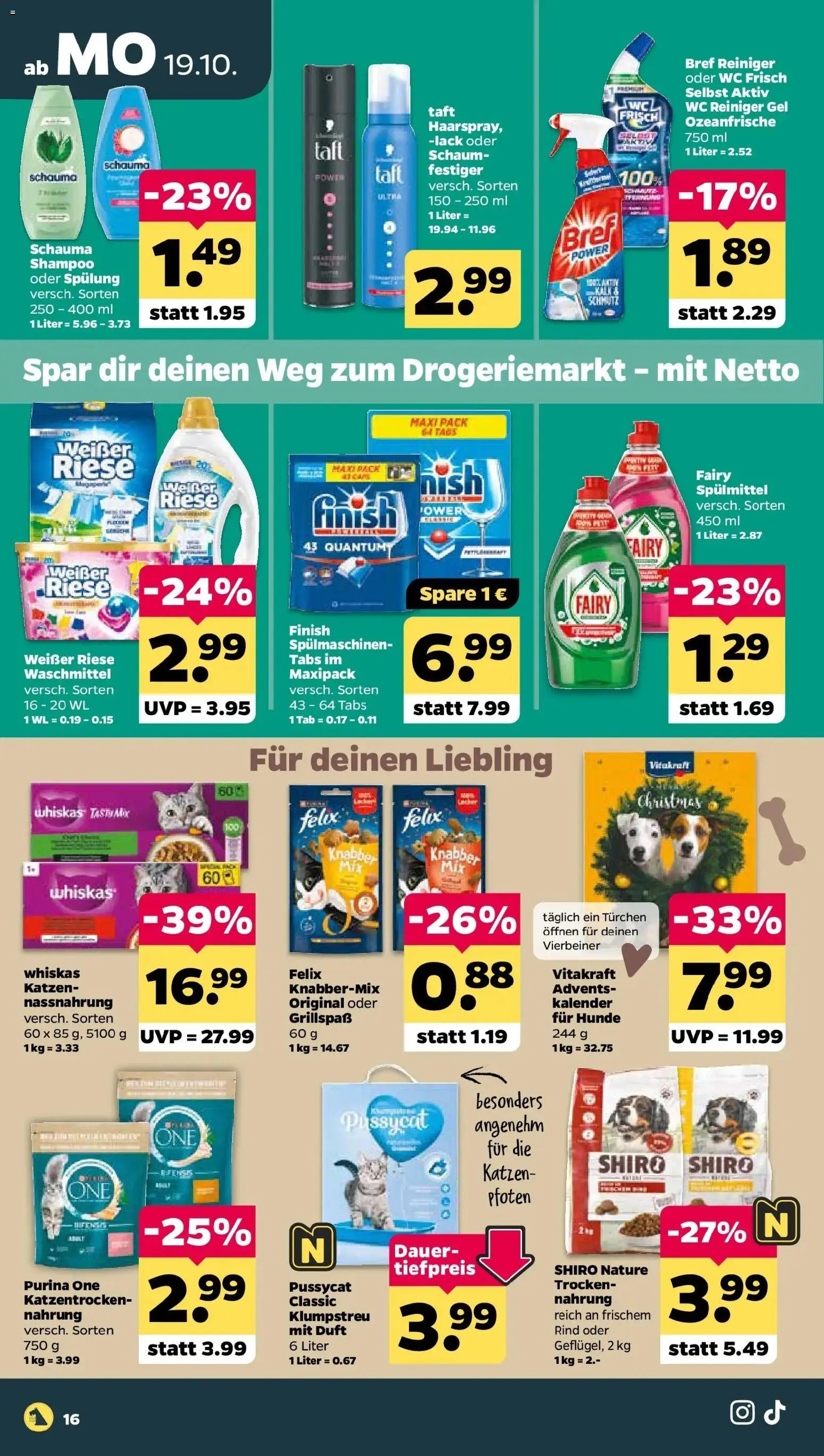 Netto Aktueller Prospekt ab 19.10.2026 → Angebote nächste Woche | Seite: 18 | Produkte: Shampoo, Waschmittel, Wc frisch, Whiskas