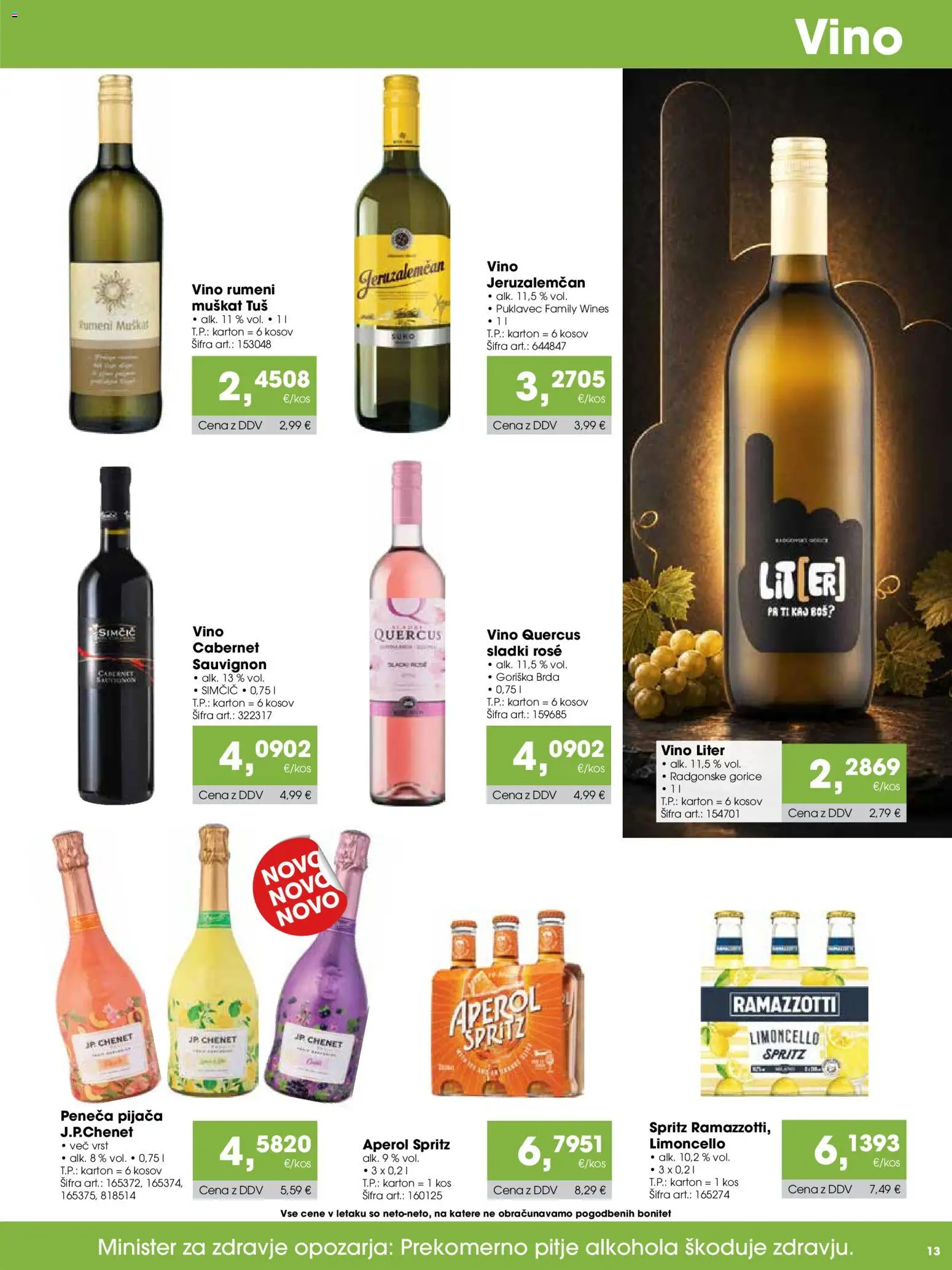 Novi Tuš katalog ponudbe – veljaven od 15.08.2026 | Stran: 13 | Izdelki: Kos, Vino
