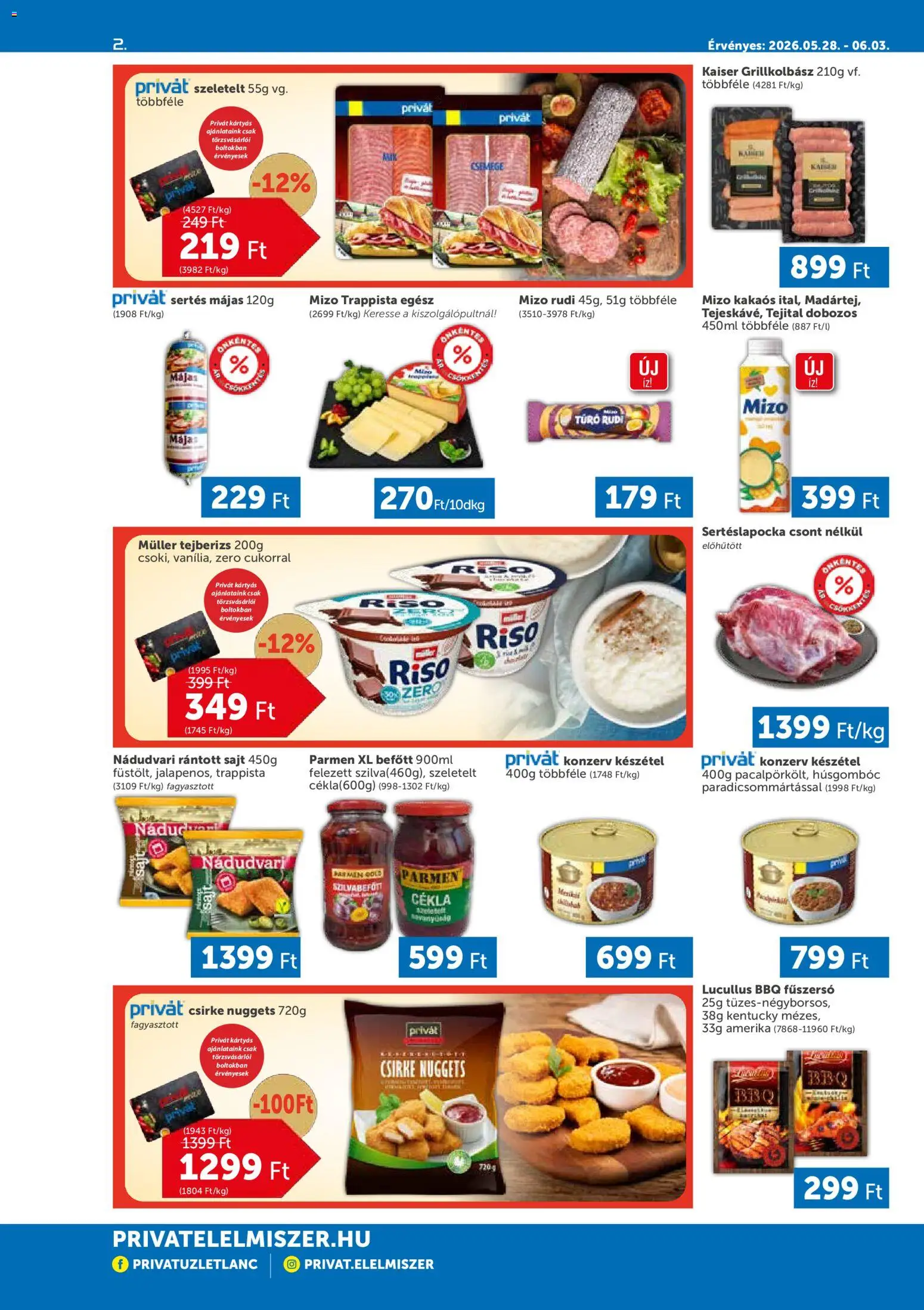 PRIVÁT akciós ujság - amely érvényes a következő dátumtól: 28.05.2026 | Oldal: 2 | Termékek: Cékla, Sertéslapocka, Túró rudi, Nuggets