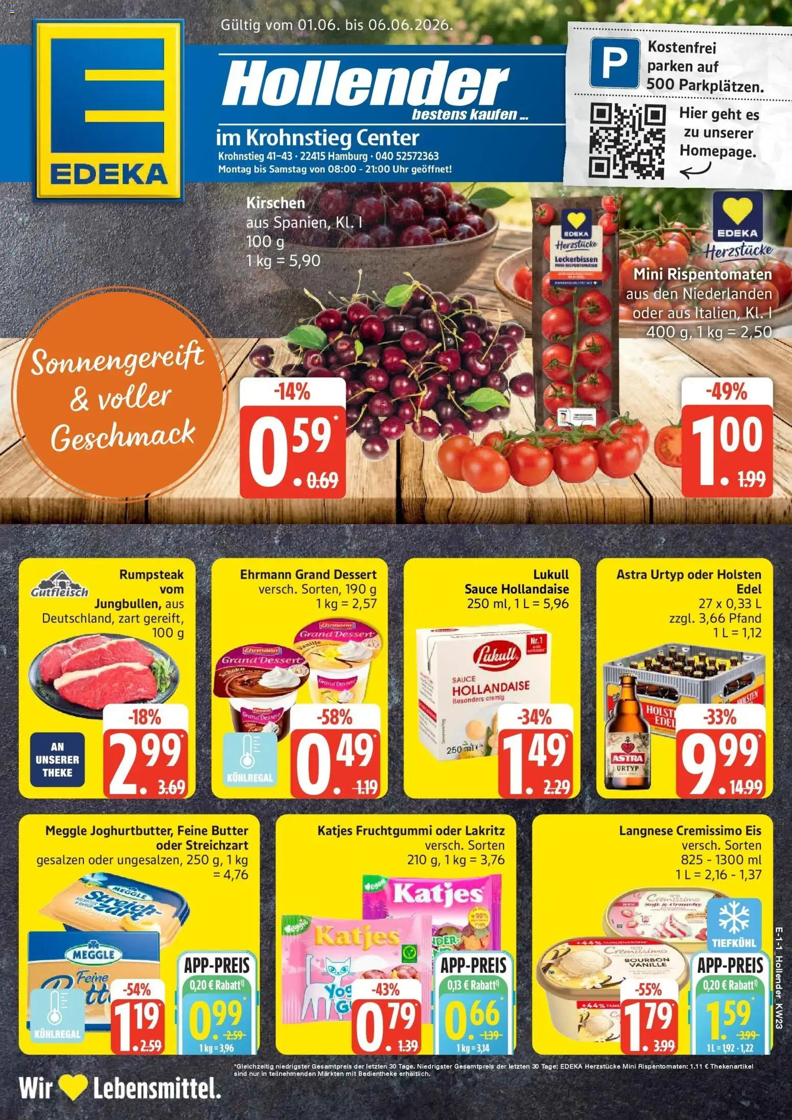 Edeka prospekt Hamburg – gültig ab 01.06.2026 | Seite: 1 | Produkte: Ehrmann grand dessert, Katjes, Steak, Bourbon