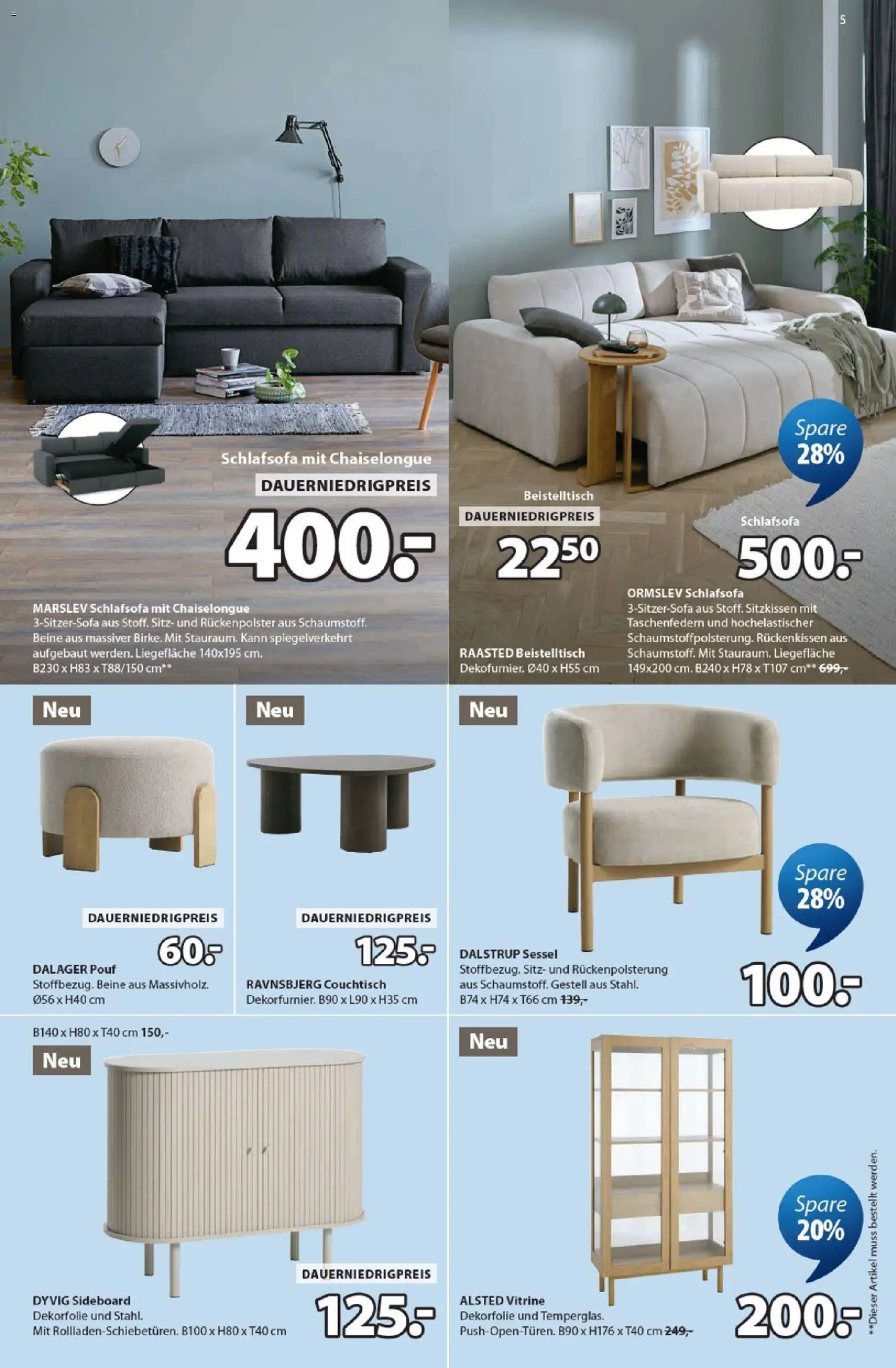 Prospekt JYSK – gültig ab 18.09.2026 | Seite: 5 | Produkte: Sideboard, Schlafsofa, Beistelltisch, Couchtisch