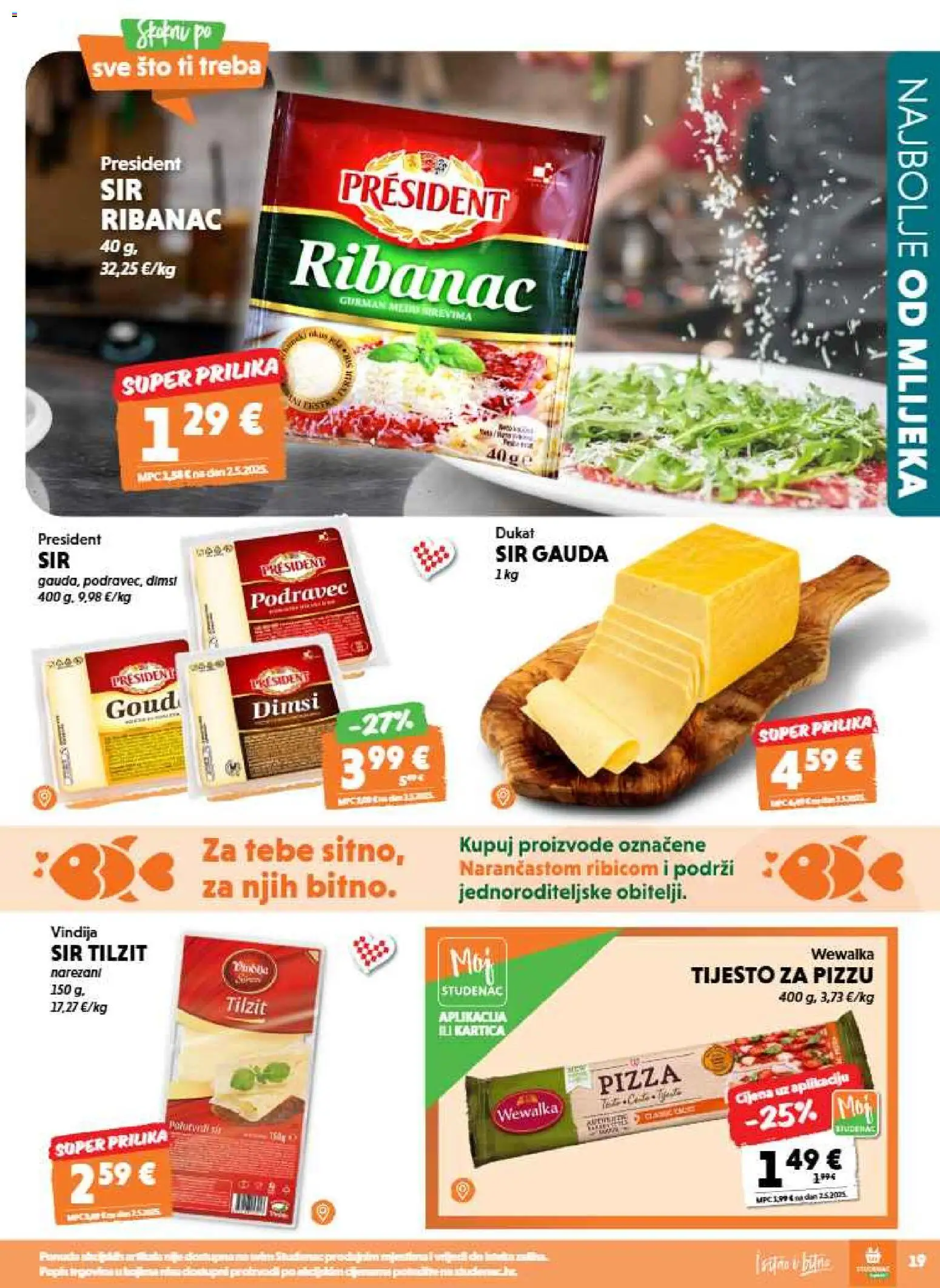 Studenac katalog | vrijedi od 09.09.2026 | Stranica: 19 | Proizvodi: Vindija, Sir, Tijesto za pizzu, Sir Gauda