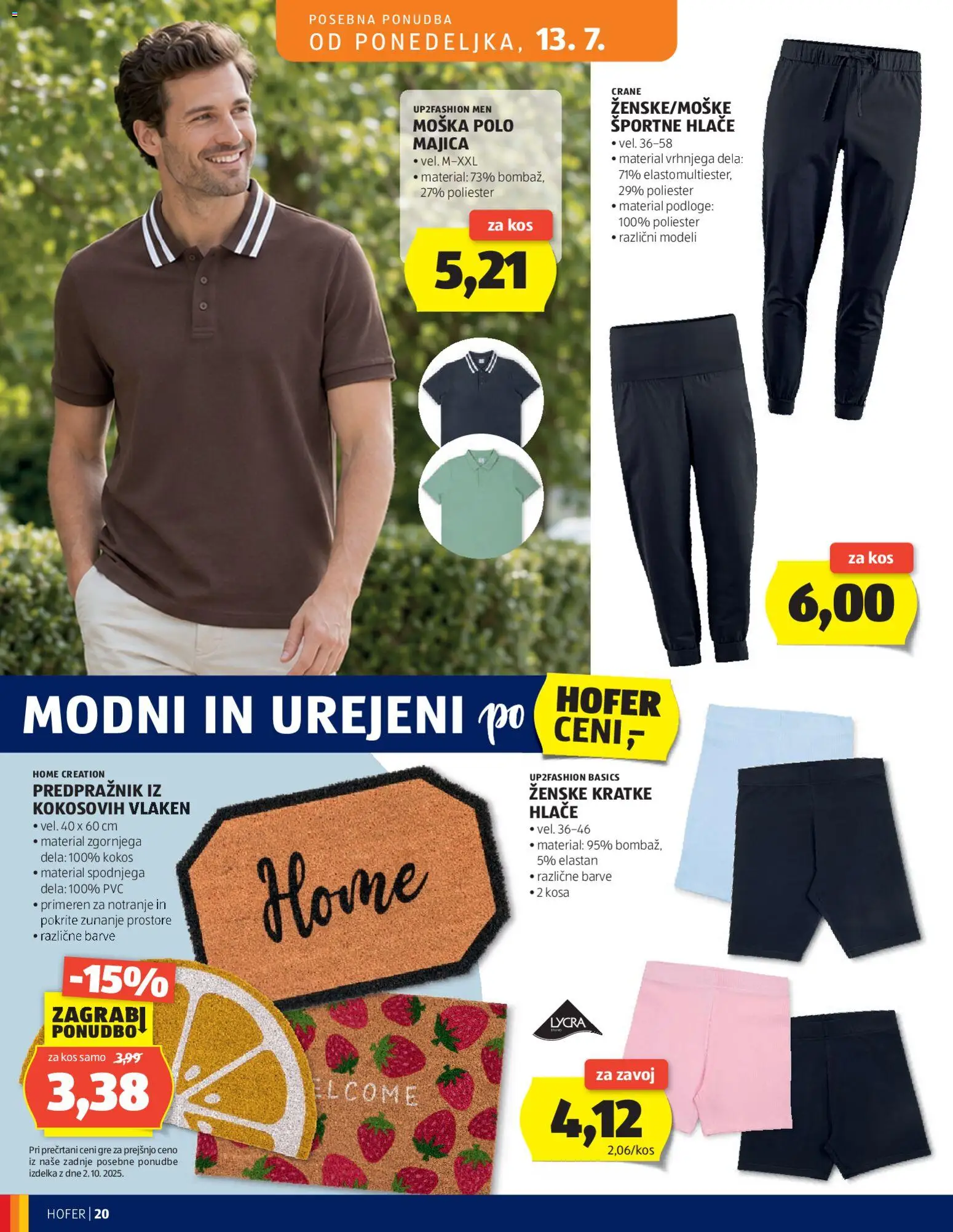 Novi Hofer katalog ponudbe – veljaven od 08.07.2026 | Stran: 20 | Izdelki: Kos, Predpraznik, Majica, Kratke hlace