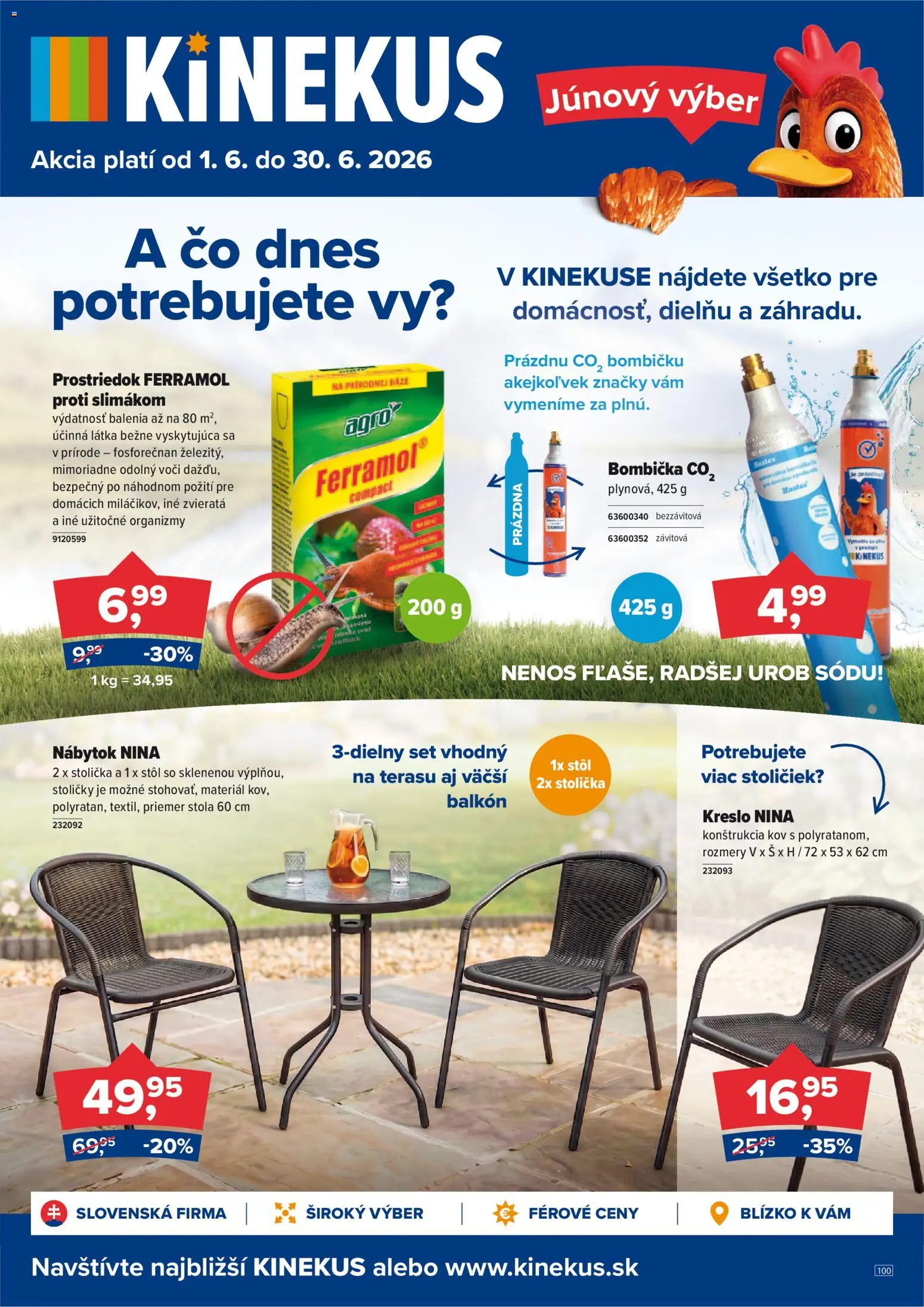 Nové Kinekus akcie – leták je platný od 01.06.2026 | Strana: 1 | Produkty: Nábytok, Stoličky, Stôl, Stolička