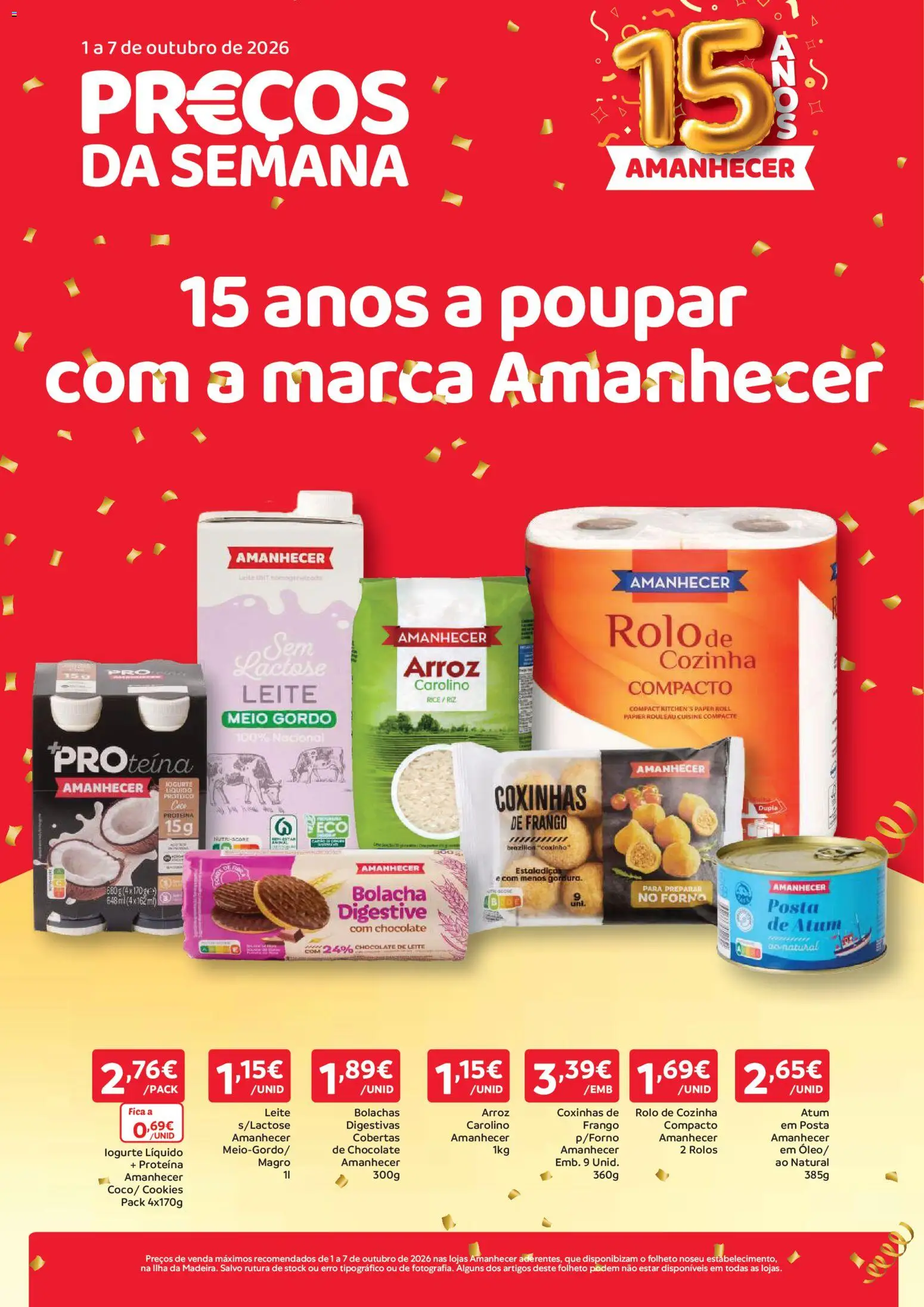 Amanhecer folheto Madeira │ válido de 01/10/2026 | Página: 1 | Produtos: Leite, Chocolate, Arroz, Iogurte liquido
