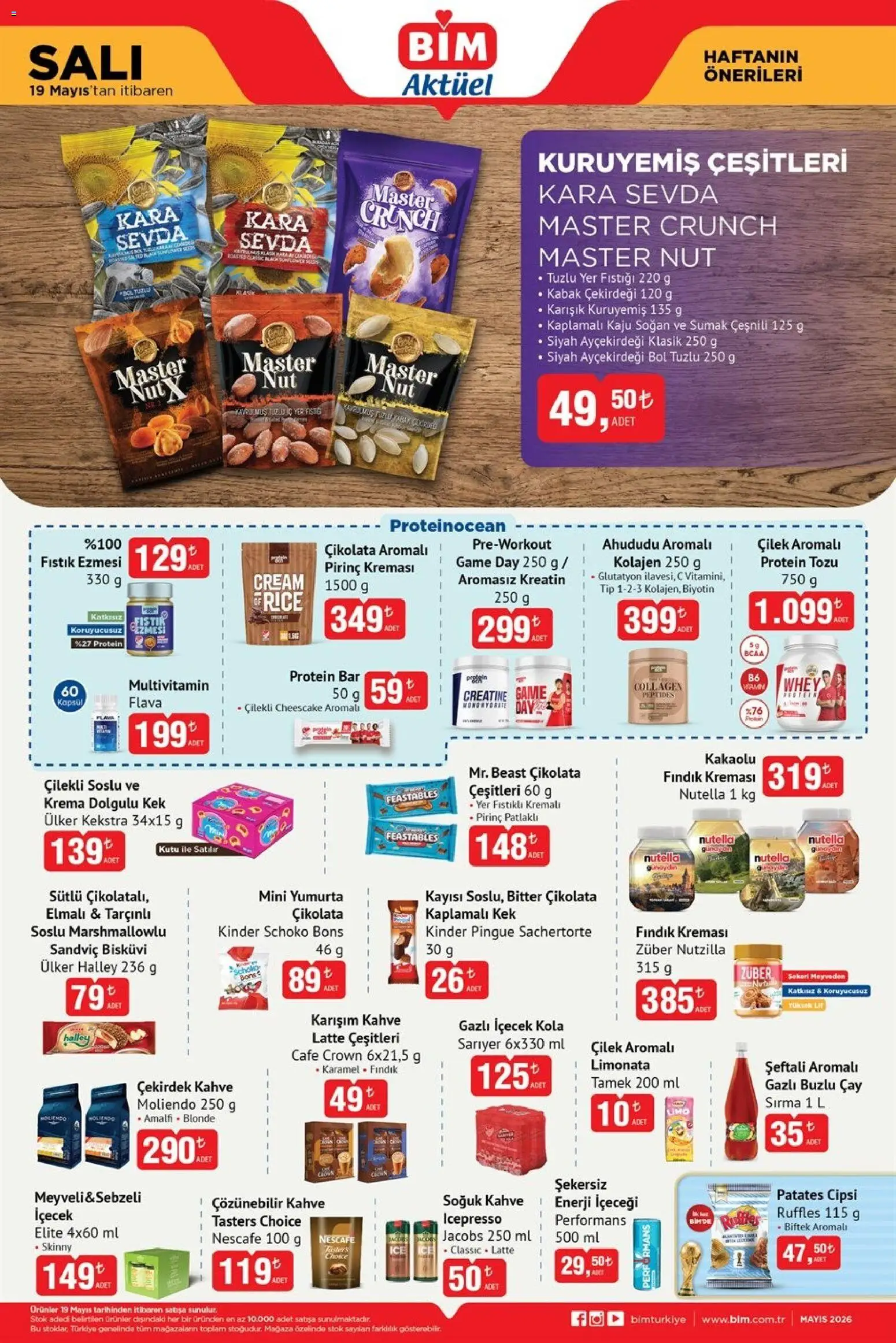 BİM - Katalog Salı - 19.05.2026 tarihinden itibaren geçerlidir | Sayfa: 3 | Ürünler: Fındık, Yer fıstığı, Şeftali, Enerji içeceği