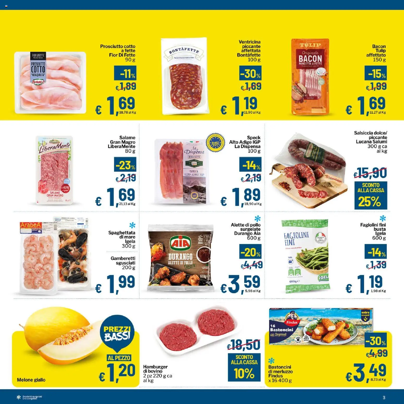 Volantino Qui Discount del 14/07/2026 | Pagina: 3 | Prodotti: Bovino, Prosciutto Cotto, Merluzzo, Pancetta