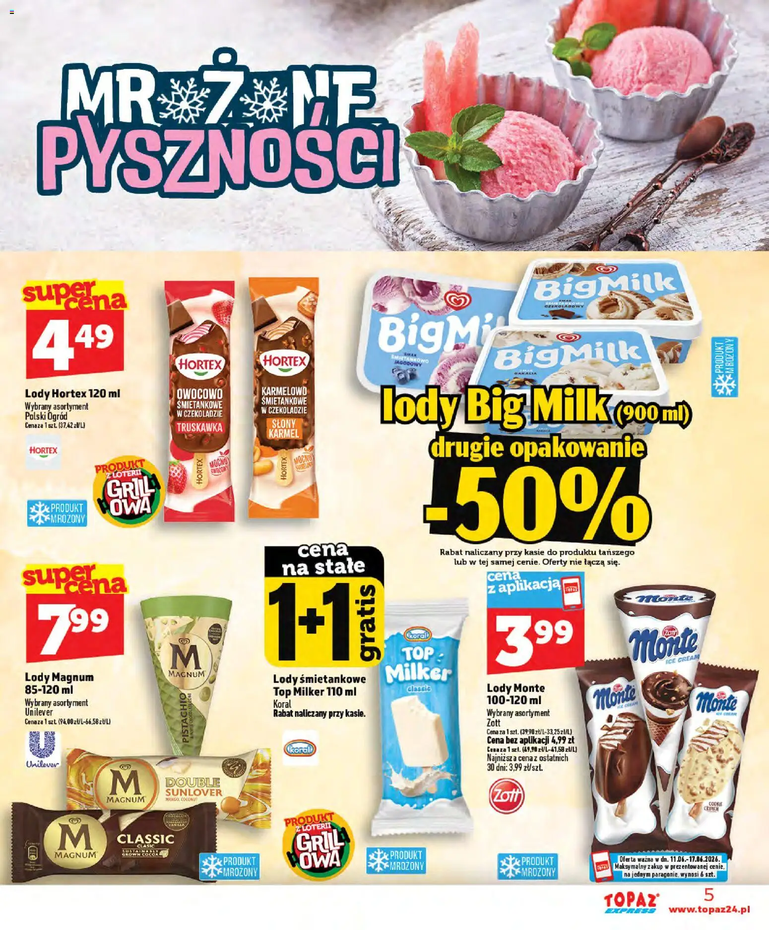 Topaz gazetka - Express od 11.06.2026 | Strona: 5 | Produkty: Top, Grill, Big Milk, Lody