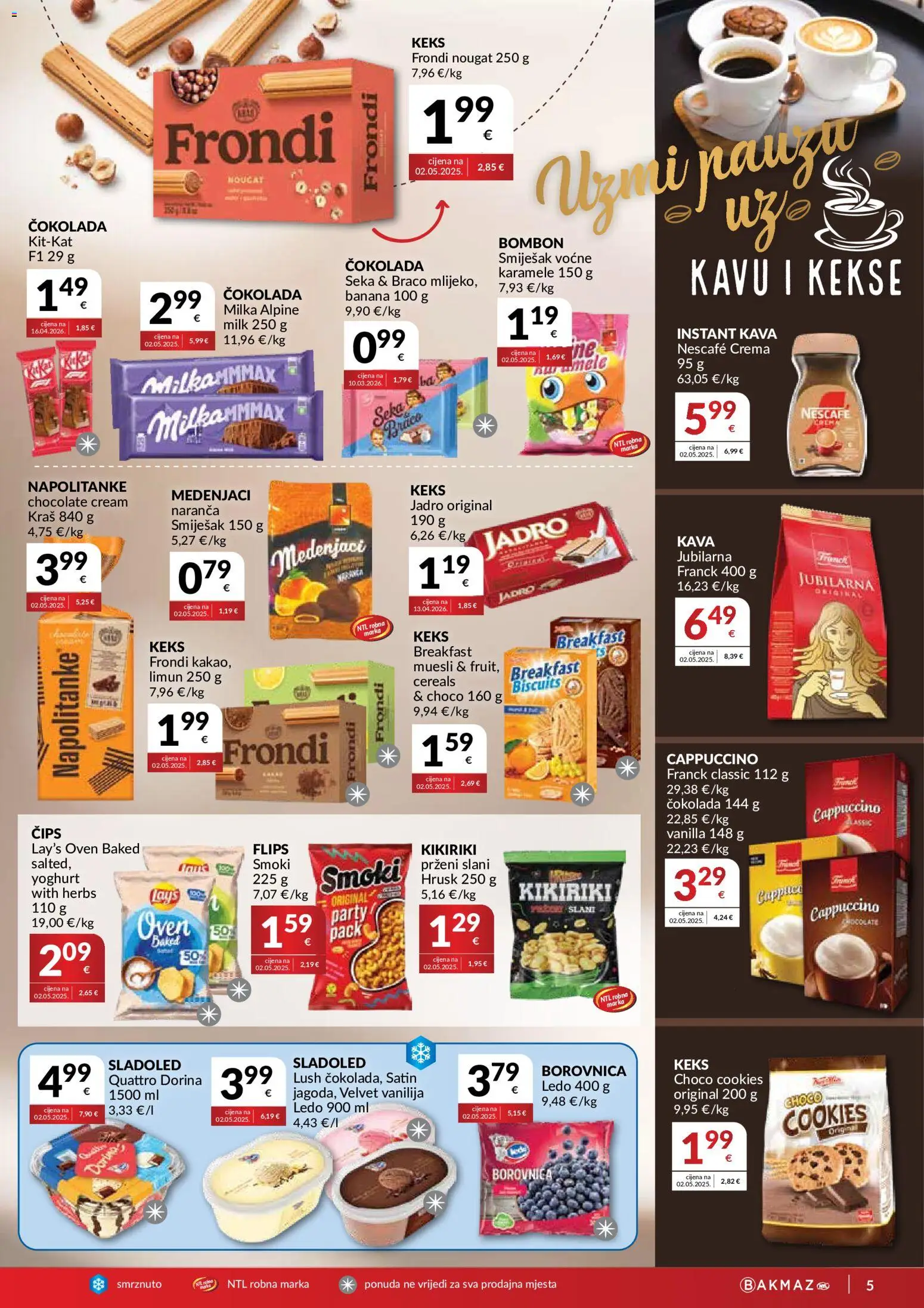 Bakmaz katalog | vrijedi od 29.07.2026 | Stranica: 5 | Proizvodi: Dorina, Čokolada, Čips, Sladoled