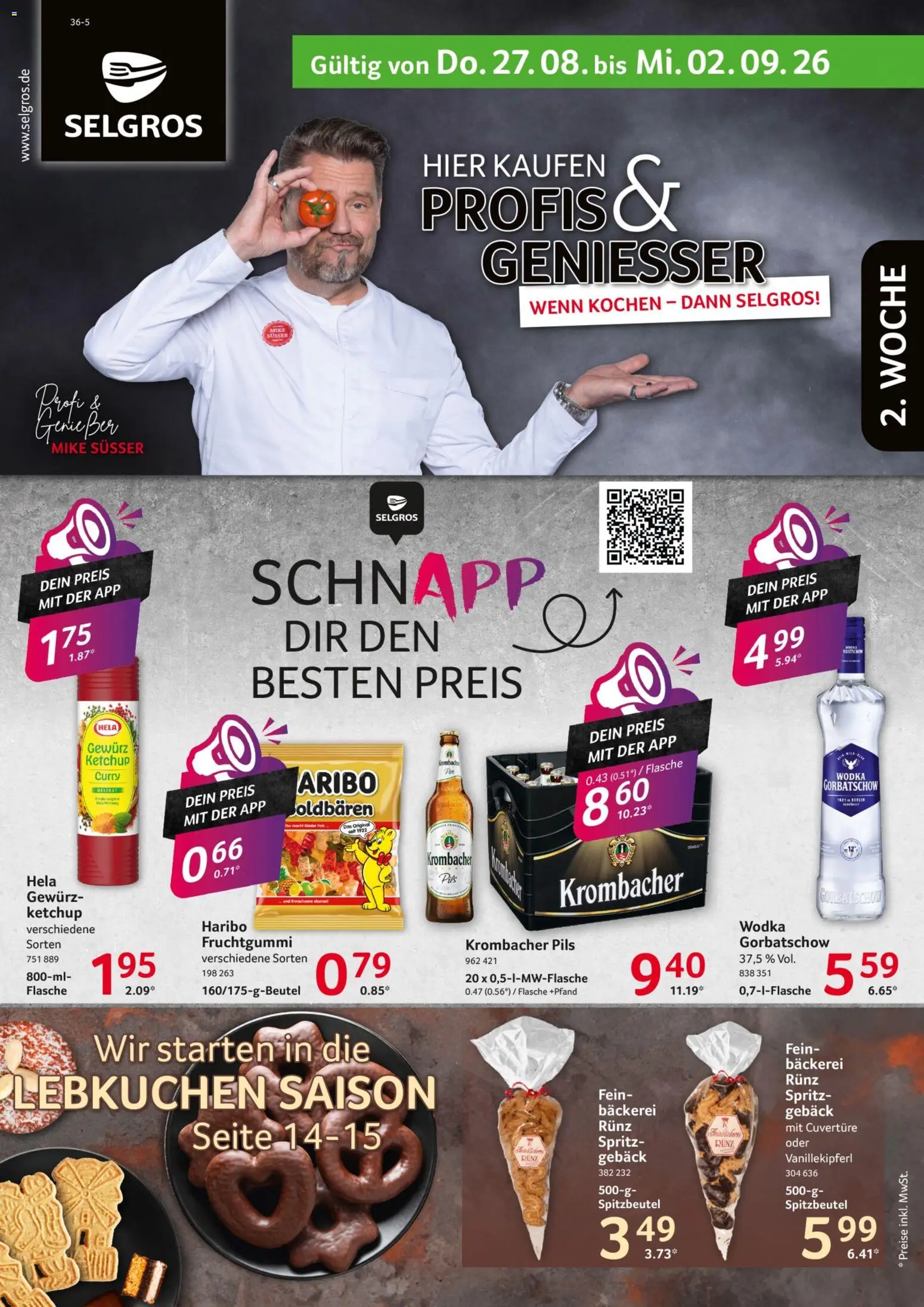 Selgros Prospekt – gültig ab 27.08.2026 | Seite: 1 | Produkte: Bäckerei, Pils, Ketchup, Wodka